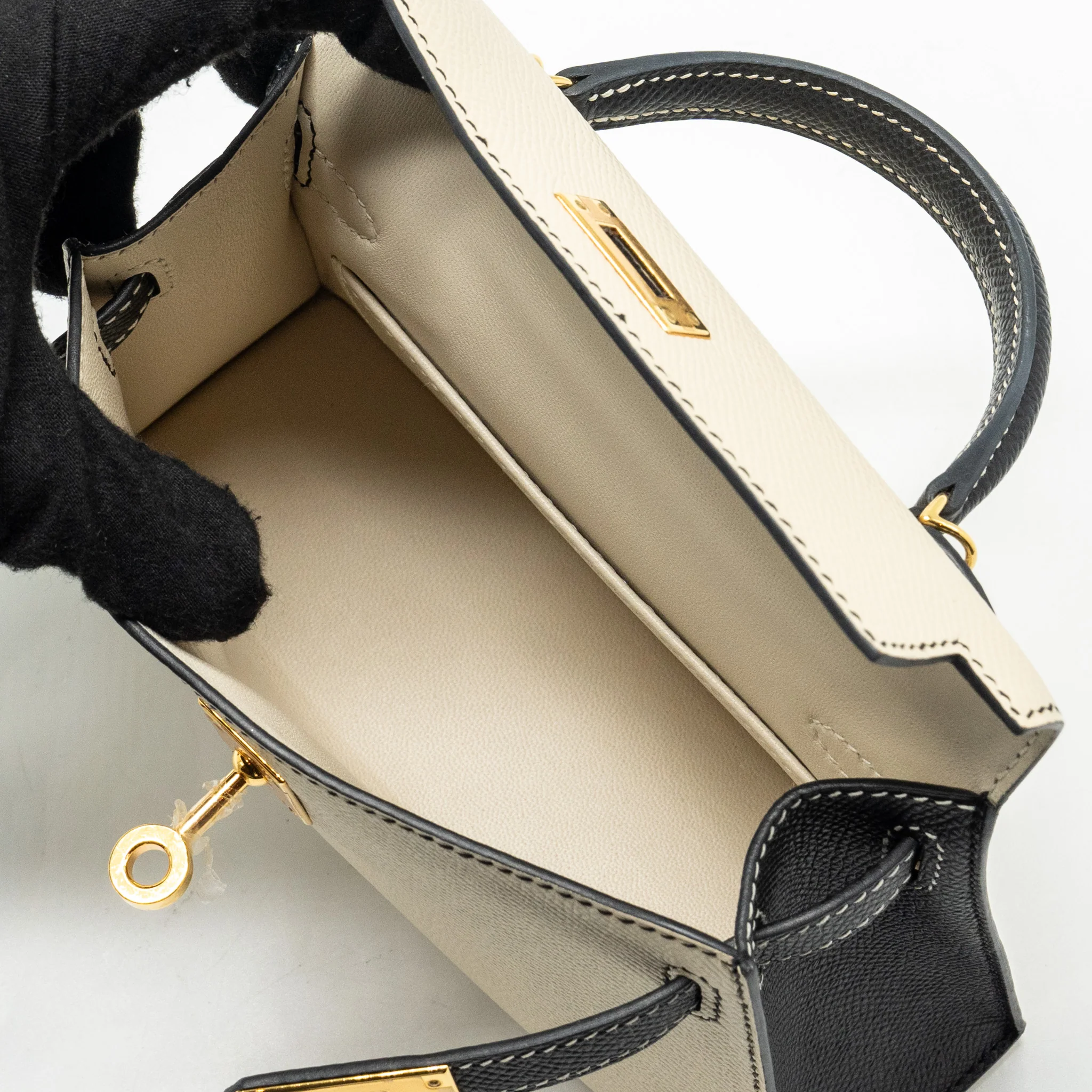 Hermes Mini Kelly Special Order Epsom Nata/Black GHW Stamp U - Image 16