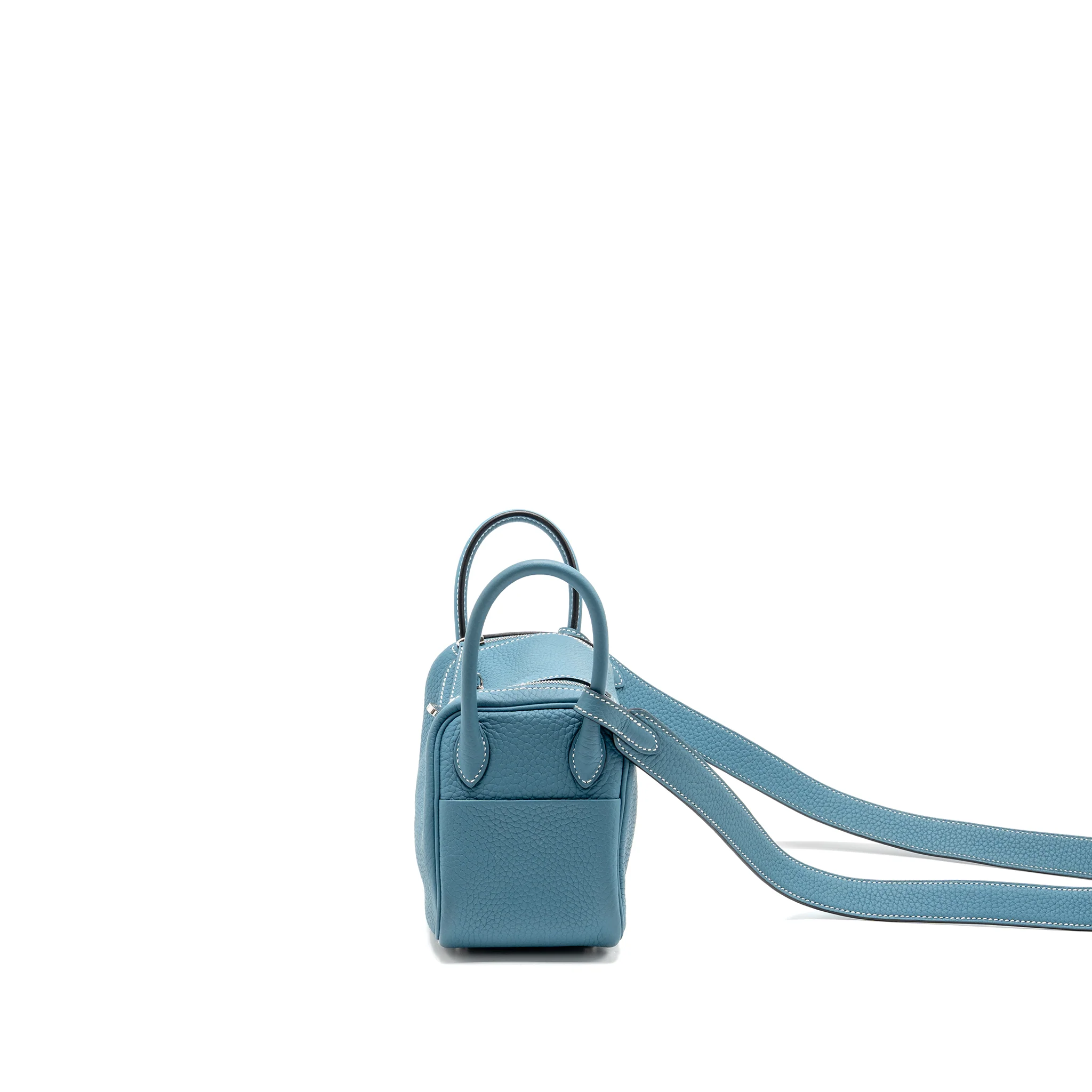 HERMES Mini Lindy Clemence New Blue Jean SHW Stamp W - Image 4
