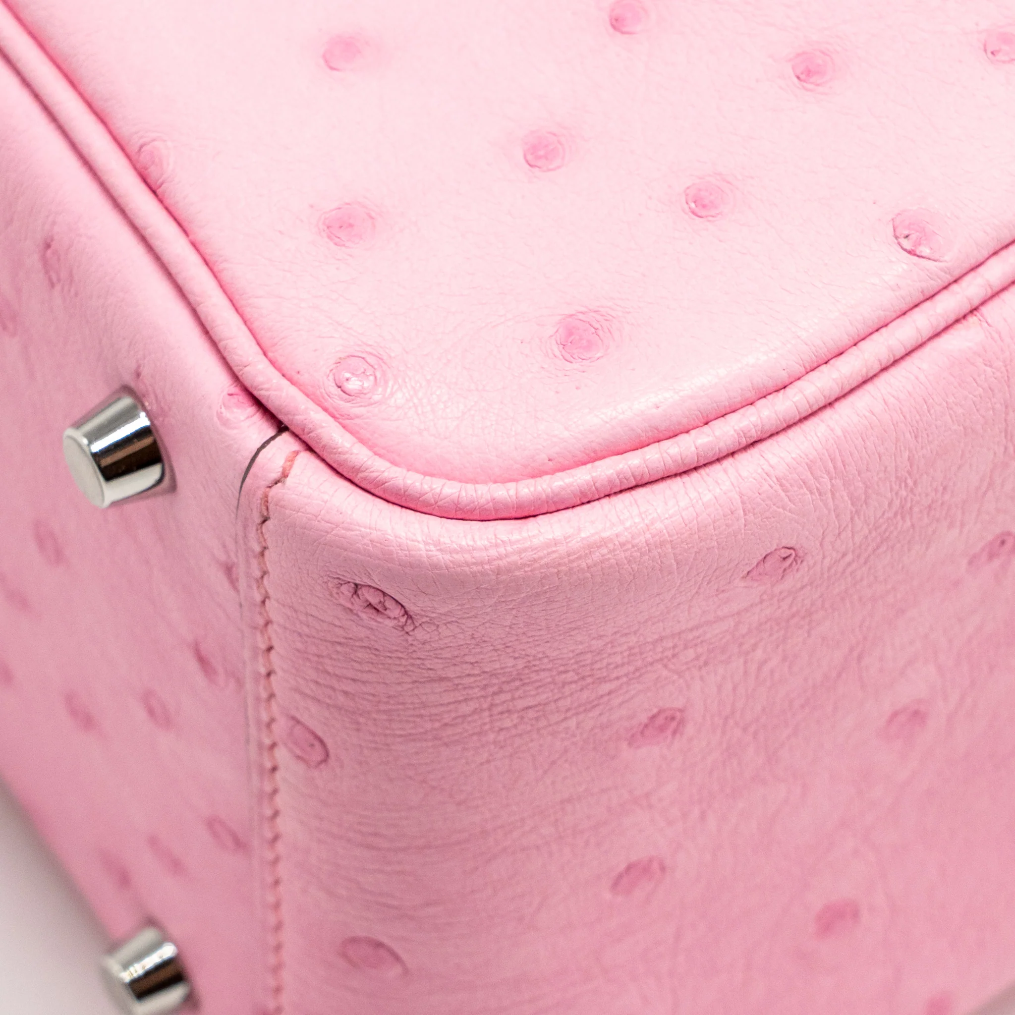 Hermes Mini Lindy Ostrich Rose Bubblegum SHW Stamp W - Image 10