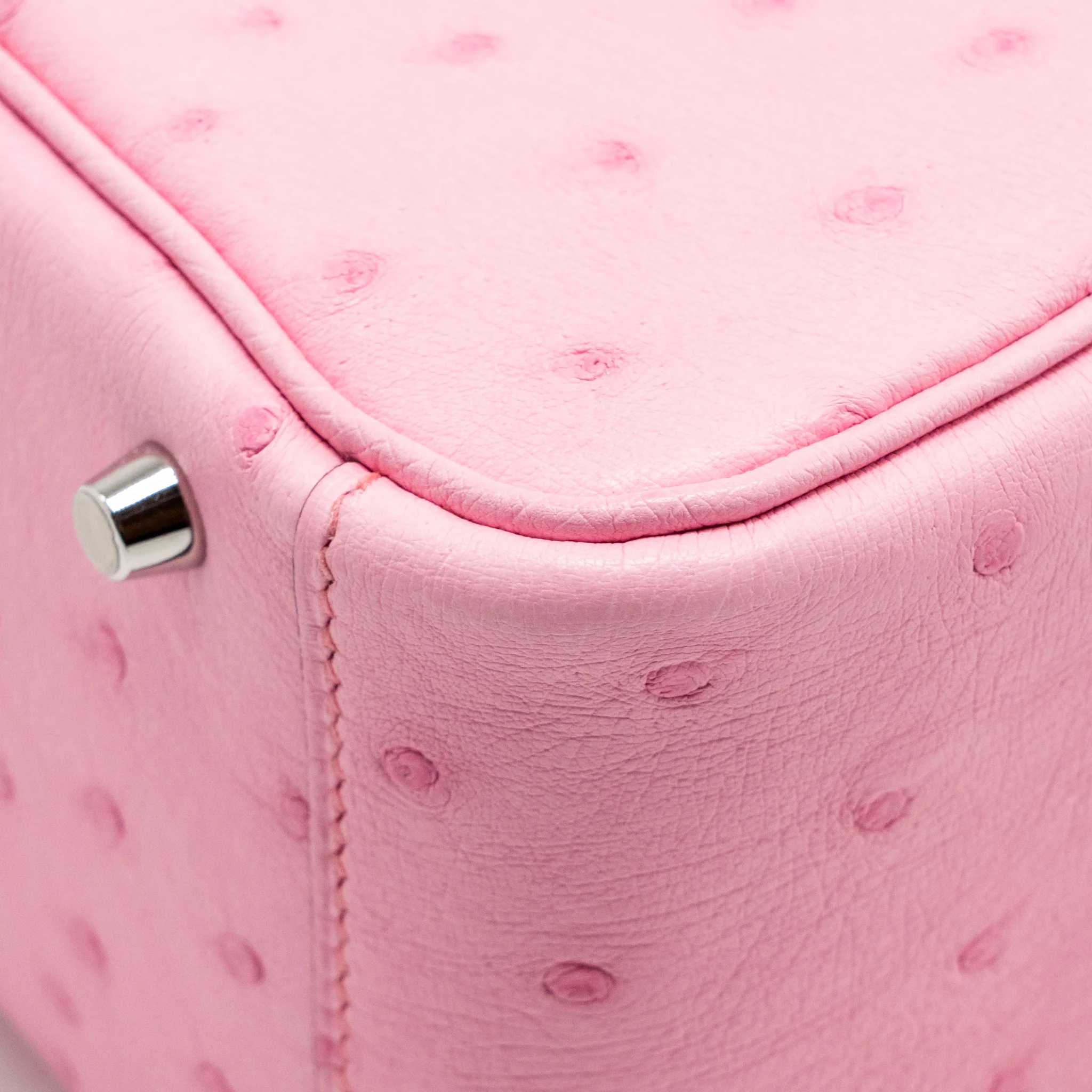 Hermes Mini Lindy Ostrich Rose Bubblegum SHW Stamp W - Image 12