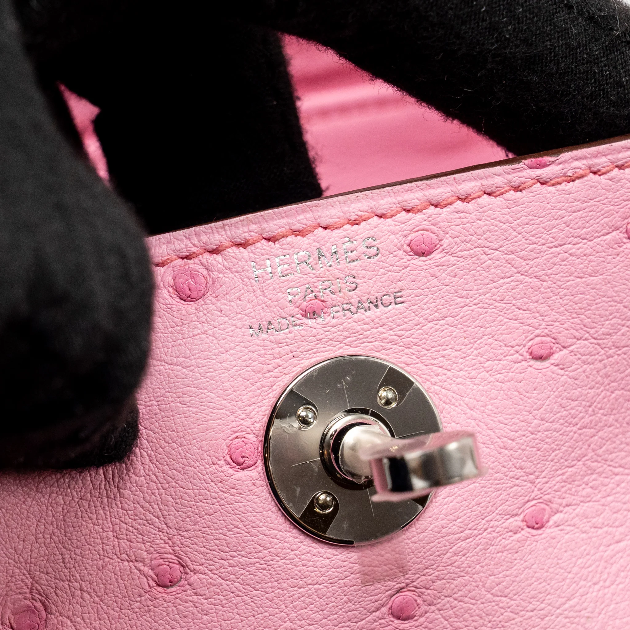 Hermes Mini Lindy Ostrich Rose Bubblegum SHW Stamp W - Image 15