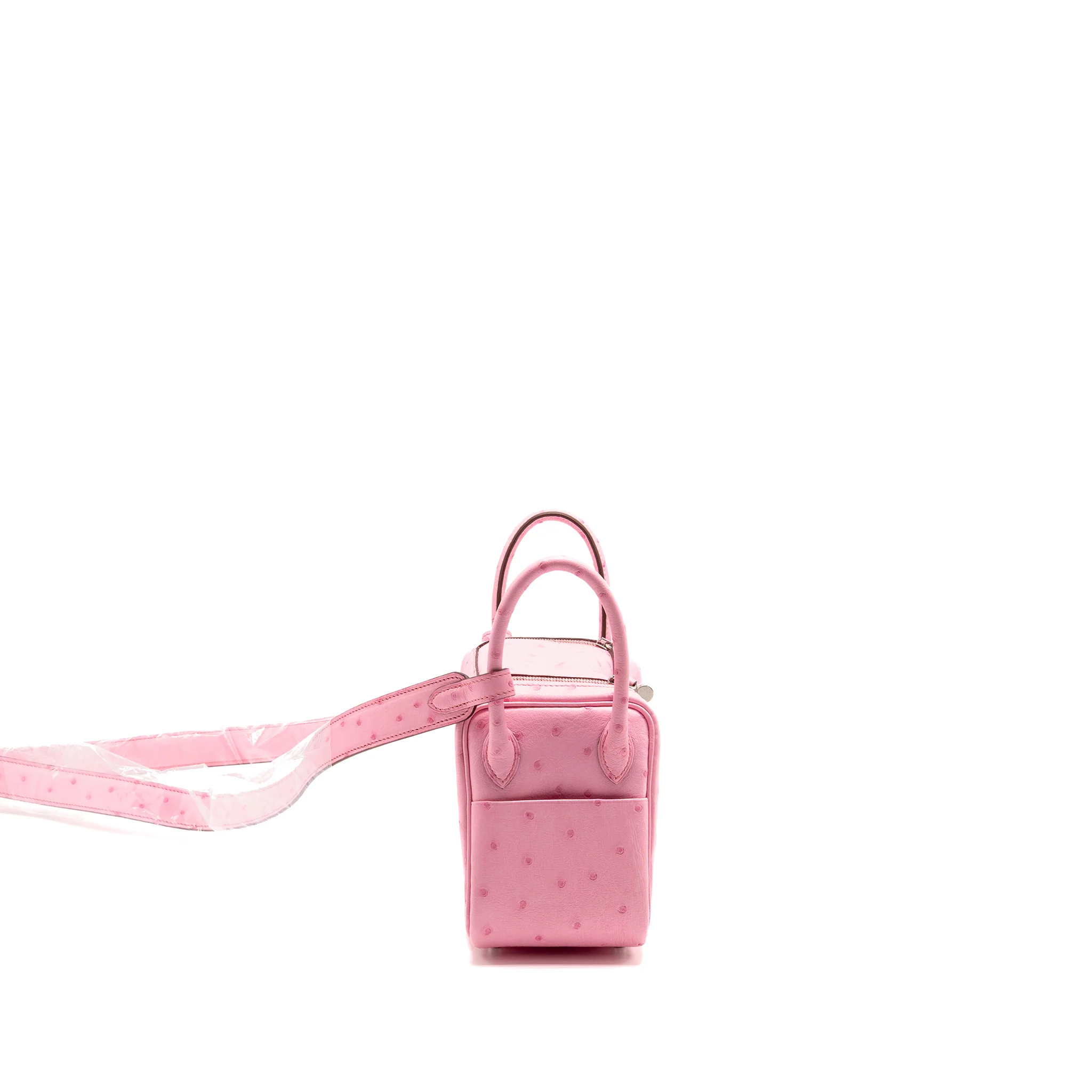 Hermes Mini Lindy Ostrich Rose Bubblegum SHW Stamp W - Image 3