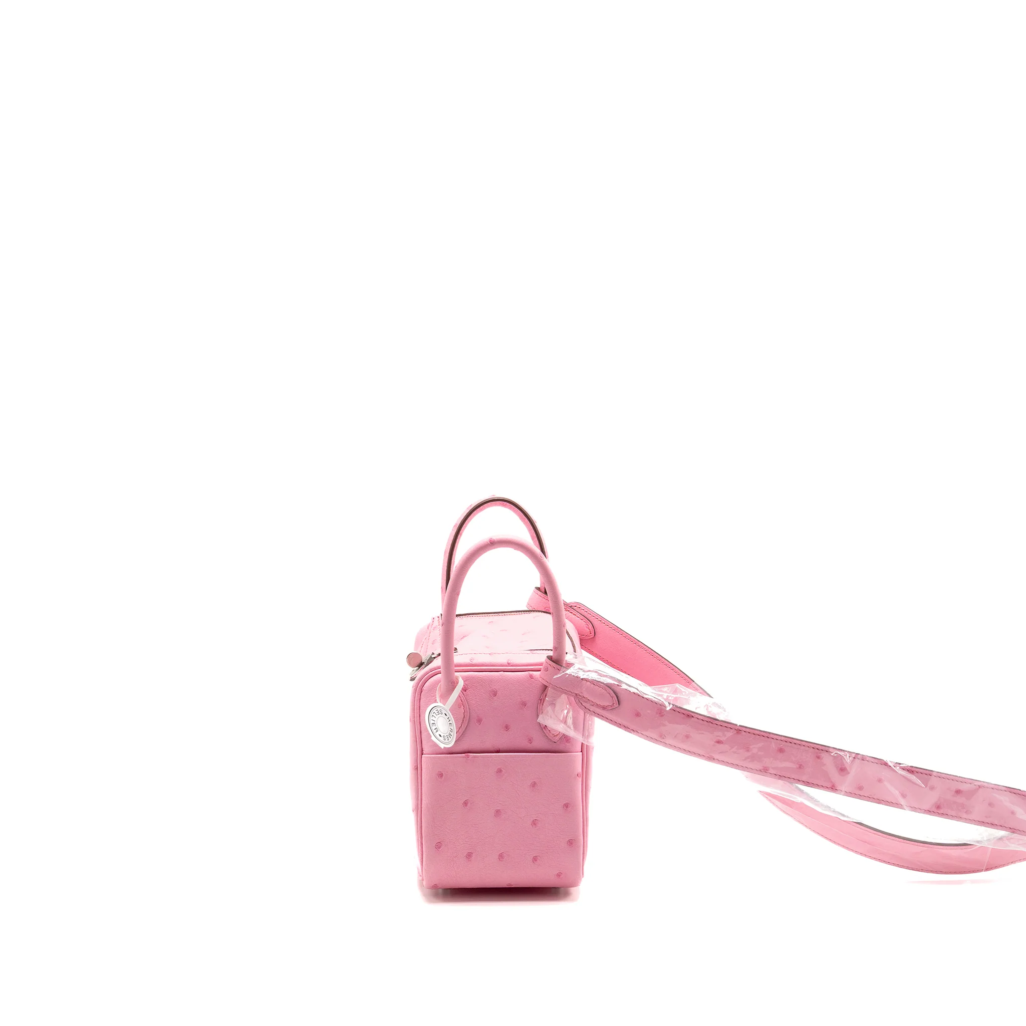Hermes Mini Lindy Ostrich Rose Bubblegum SHW Stamp W - Image 4