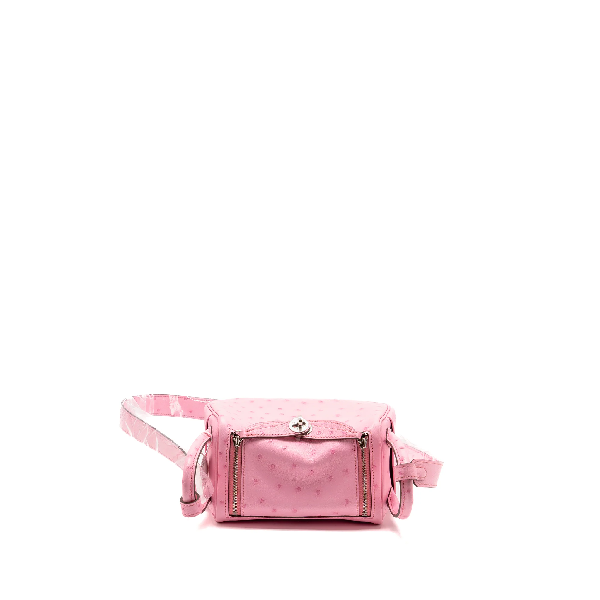 Hermes Mini Lindy Ostrich Rose Bubblegum SHW Stamp W - Image 5