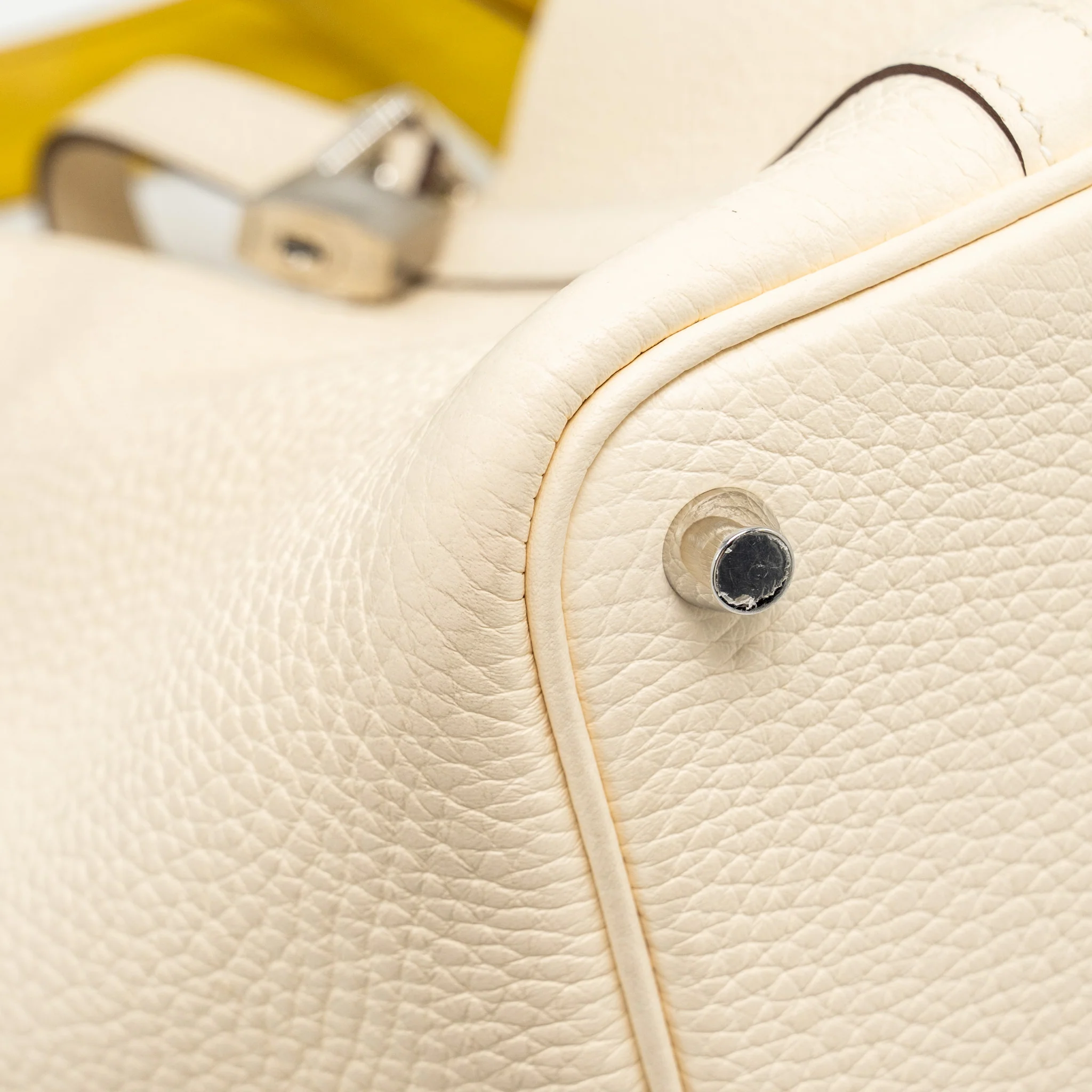 Hermes Picotin 18 Lock Bag Clemence/Ostrich Handle Nata/Jaune Citron SHW Stamp Z - Image 8