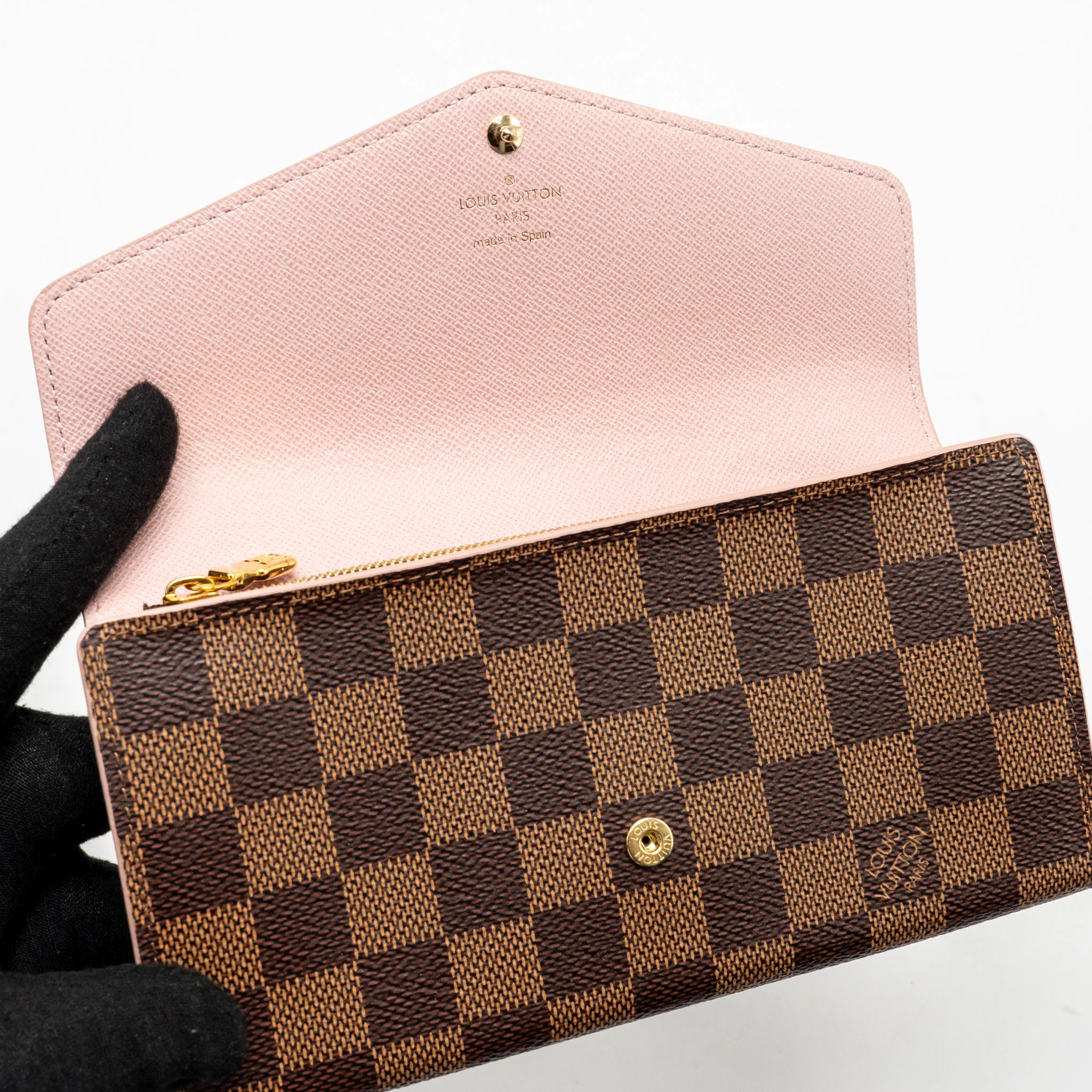 Louis Vuitton Sarah Portefeuille Long Wallet Damier Ebene Canvas Pink GHW - Image 10