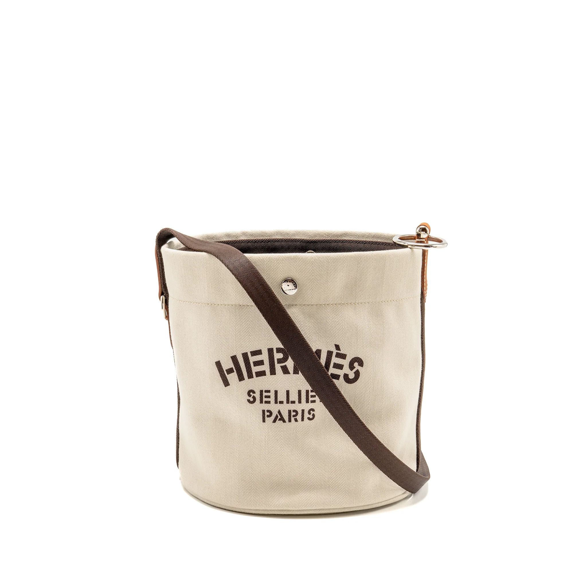 Hermes Sac De Pansage Toile Grooming Bucket Bag Canvas Craie/Gold SHW Stamp Square P