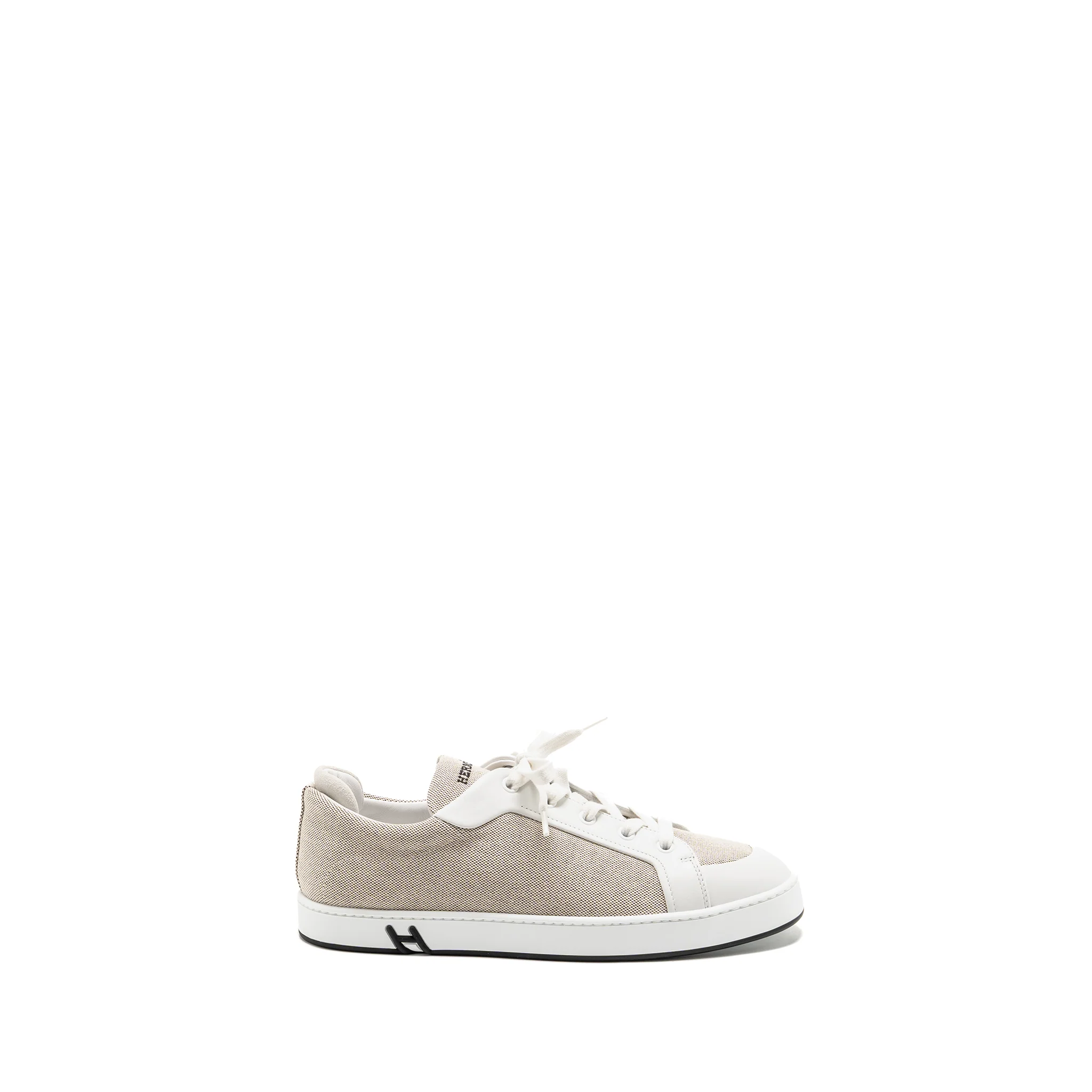 Hermes Size 39 Femme Kid Sneaker Toile H /Leather Prunoir/Blanc - Image 5