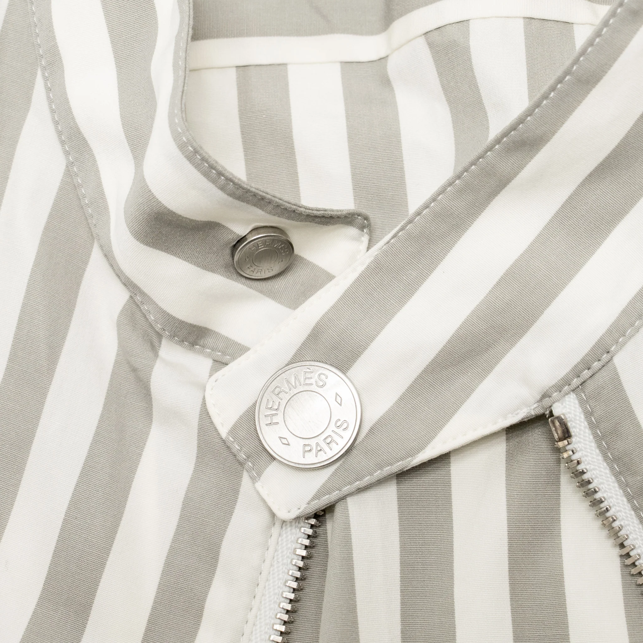 Hermes Size 40|15 3/4 Striped Zip-up Shirt Cotton White/Grey SHW - Image 4