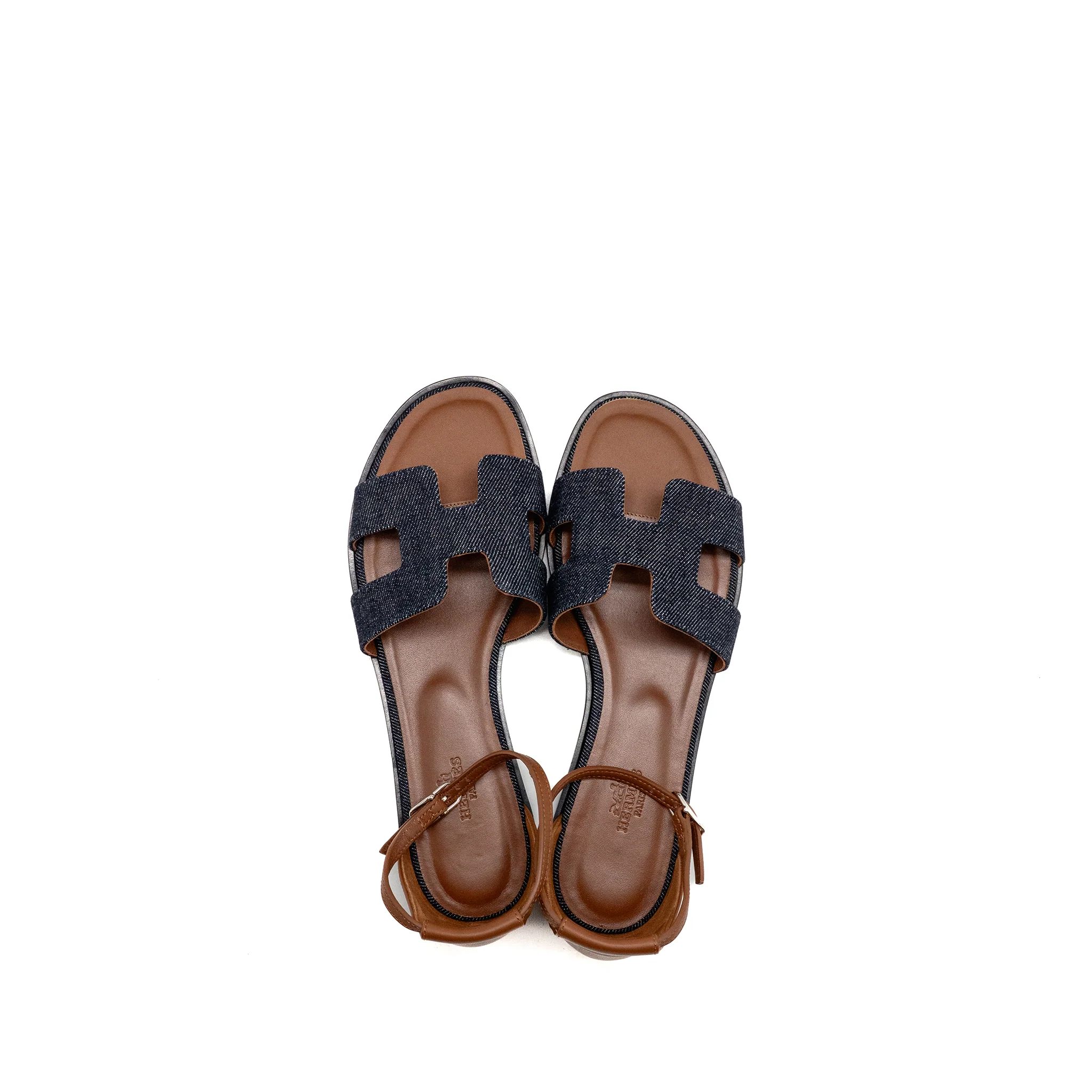 Hermes Size 40 Santorini Sandals Denim/Leather Bleu Brut / Gold SHW - Image 2