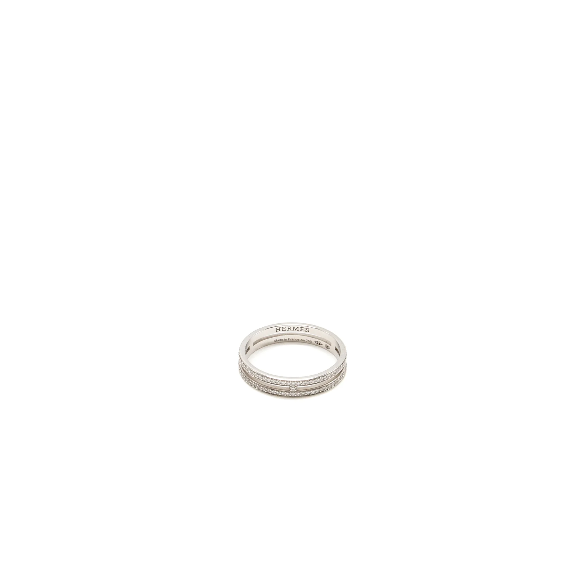 Hermes Size 55 Ariane Wedding Band, Small Model White Gold, Diamonds
