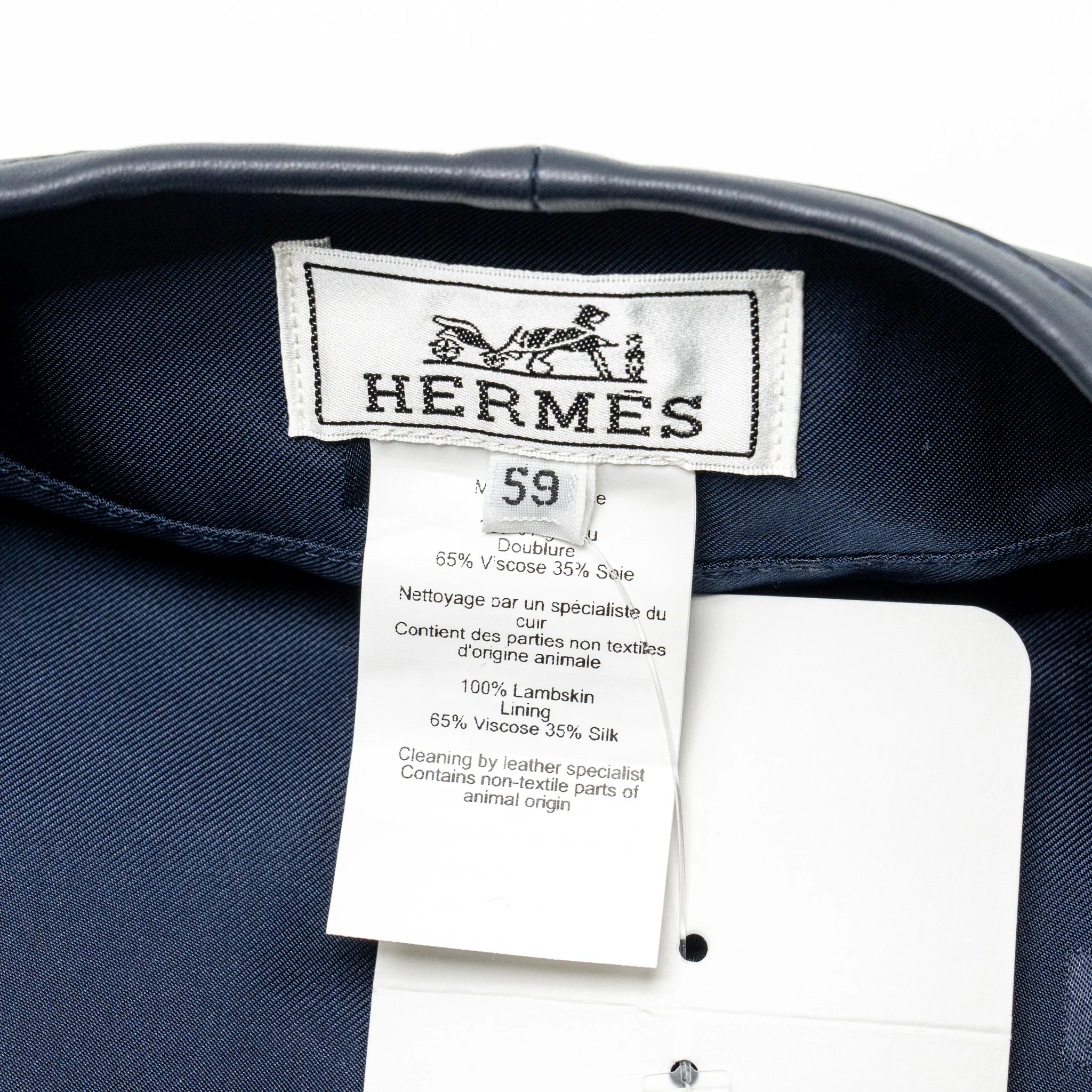 Hermes Size 59 Saint Honore Beret Lambskin Marine - Image 6