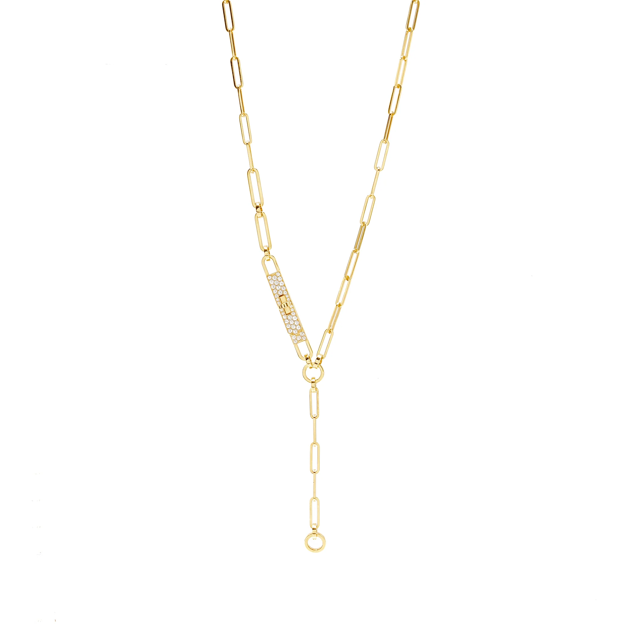 Hermes Size ST Kelly Chaine Lariat Necklace, Small Model, Yellow Gold/ Diamonds