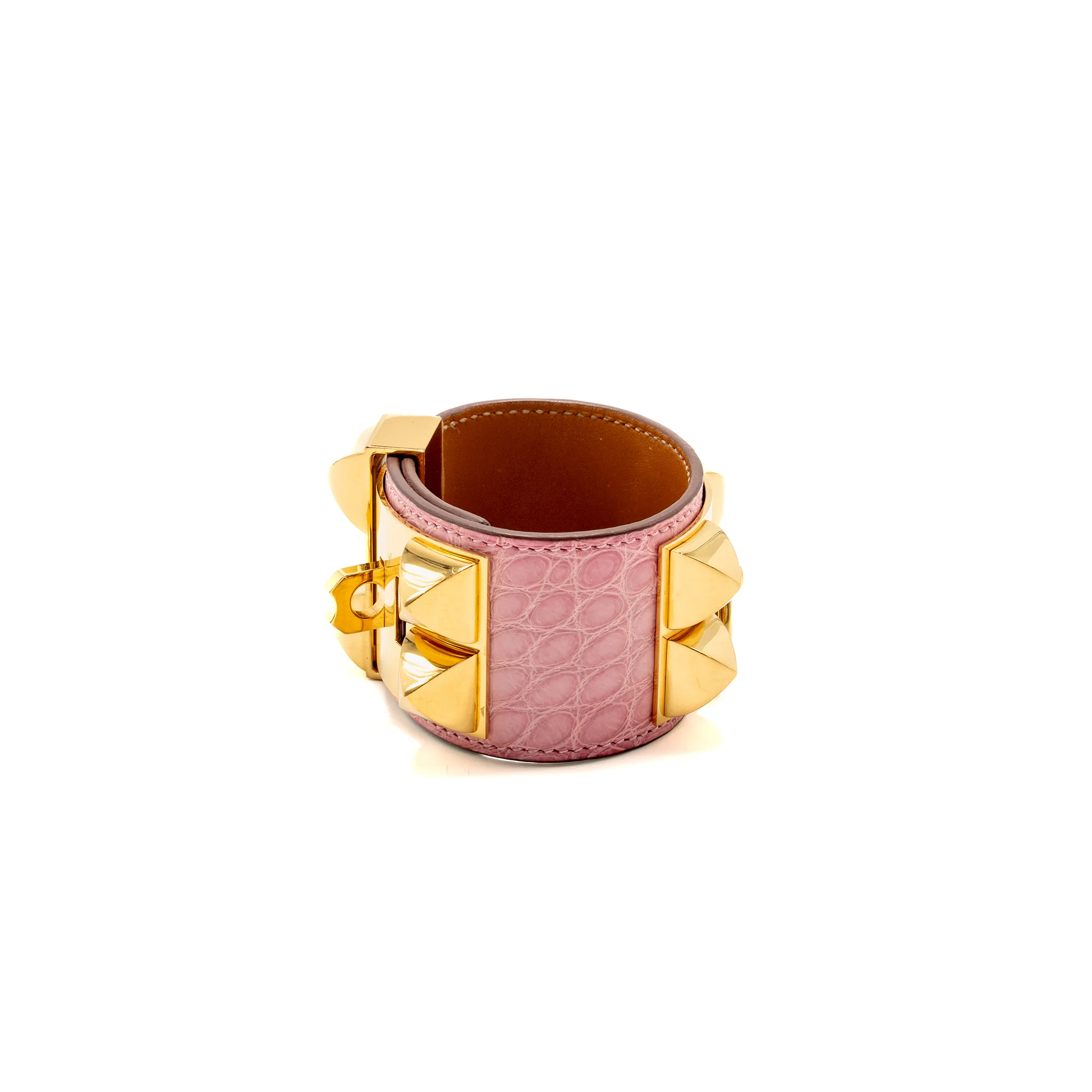 Hermes Size T2 Collier De Chien Bracelet Alligator Mississippiensis Pink GHW Stamp C - Image 3