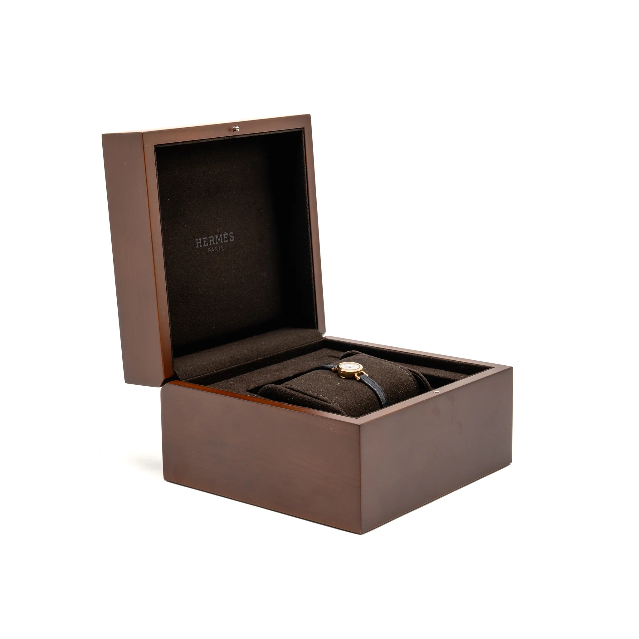 Hermes Faubourg Watch, Mini Model, 15mm Rose Gold/Diamond with Black Calfskin Strap - Image 2