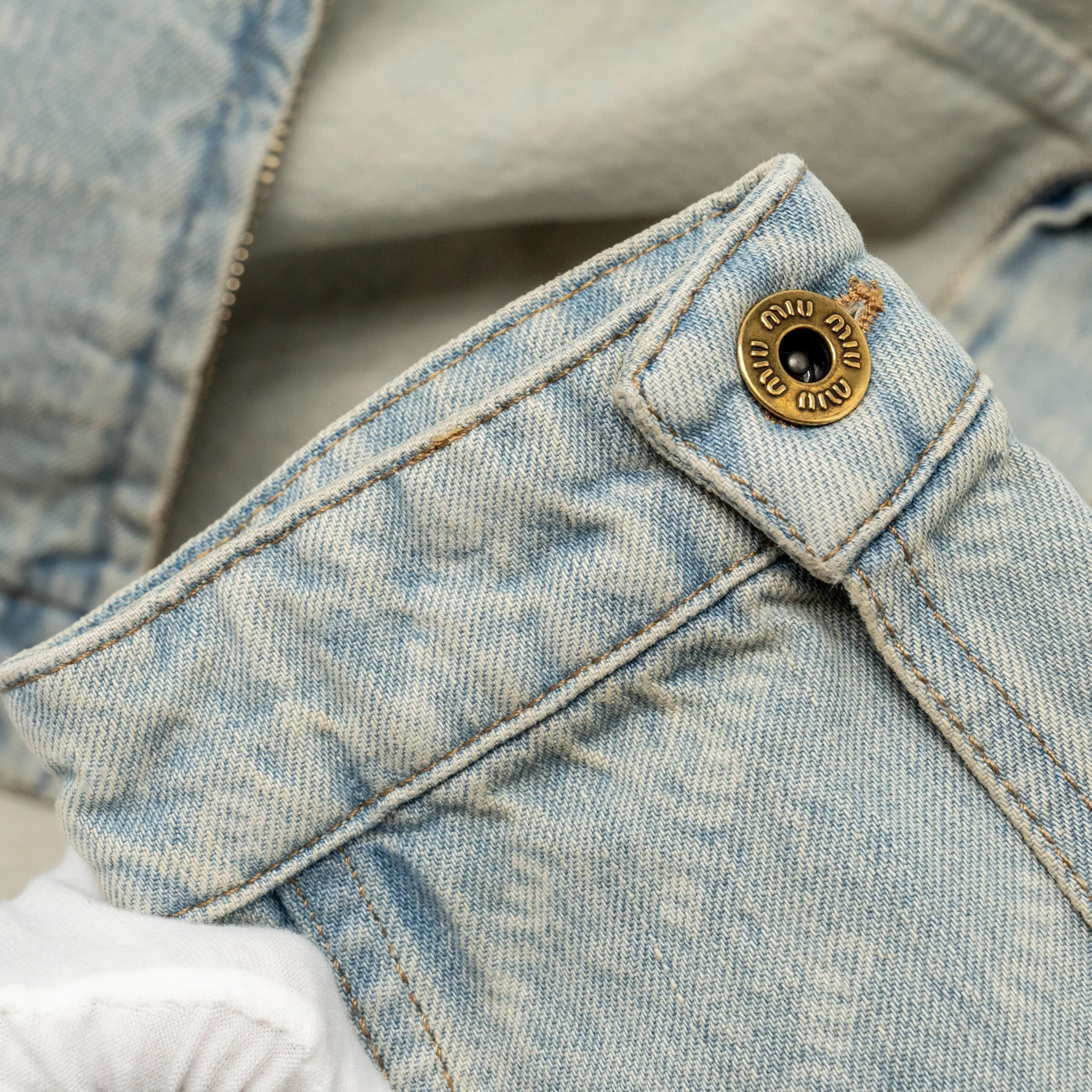 Miu Miu Size 38 Logo-Print Cropped Denim Jacket Cotton Blue - Image 7