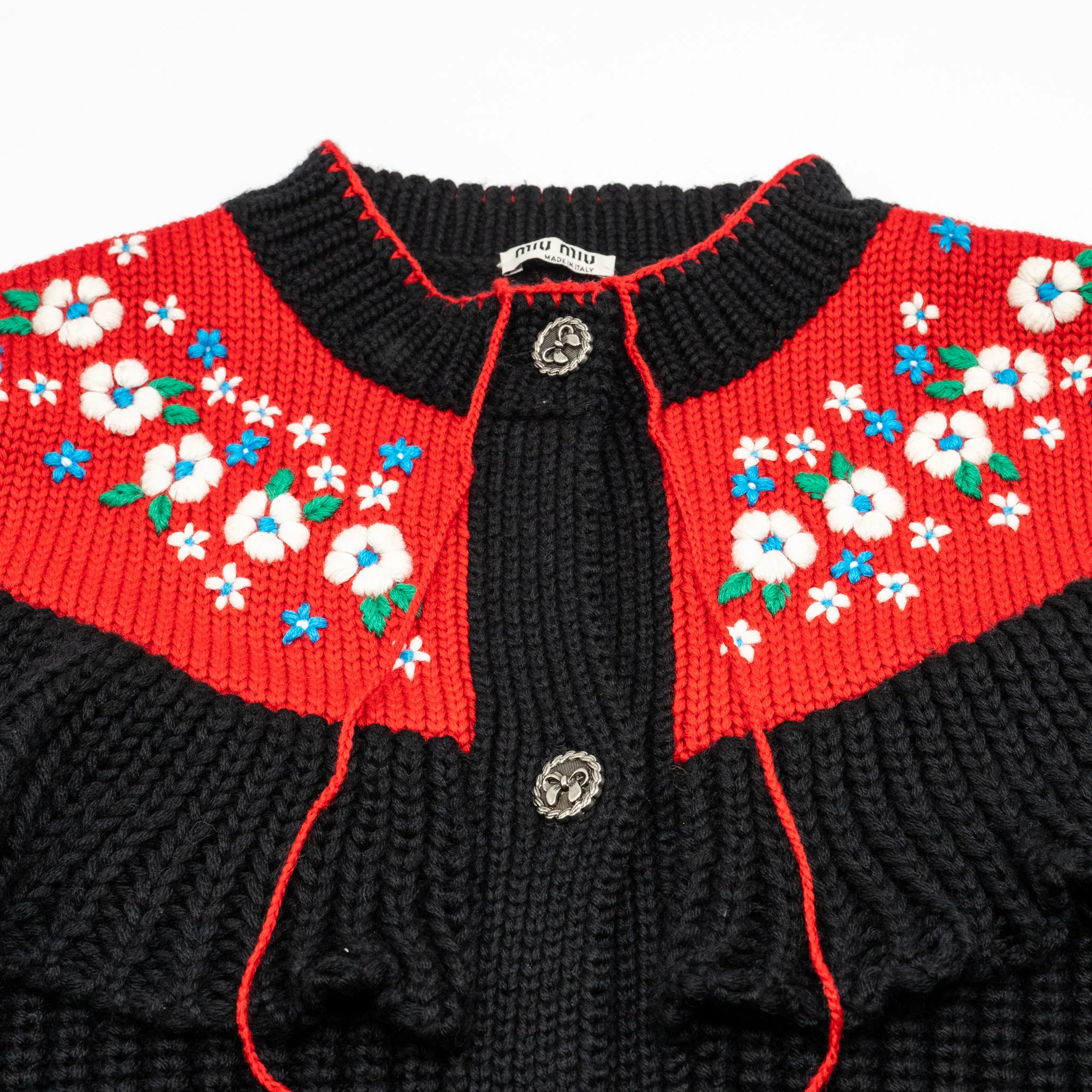 Miu Miu Size 38 Floral Cardigan Wool Black/Red Multicolour - Image 5
