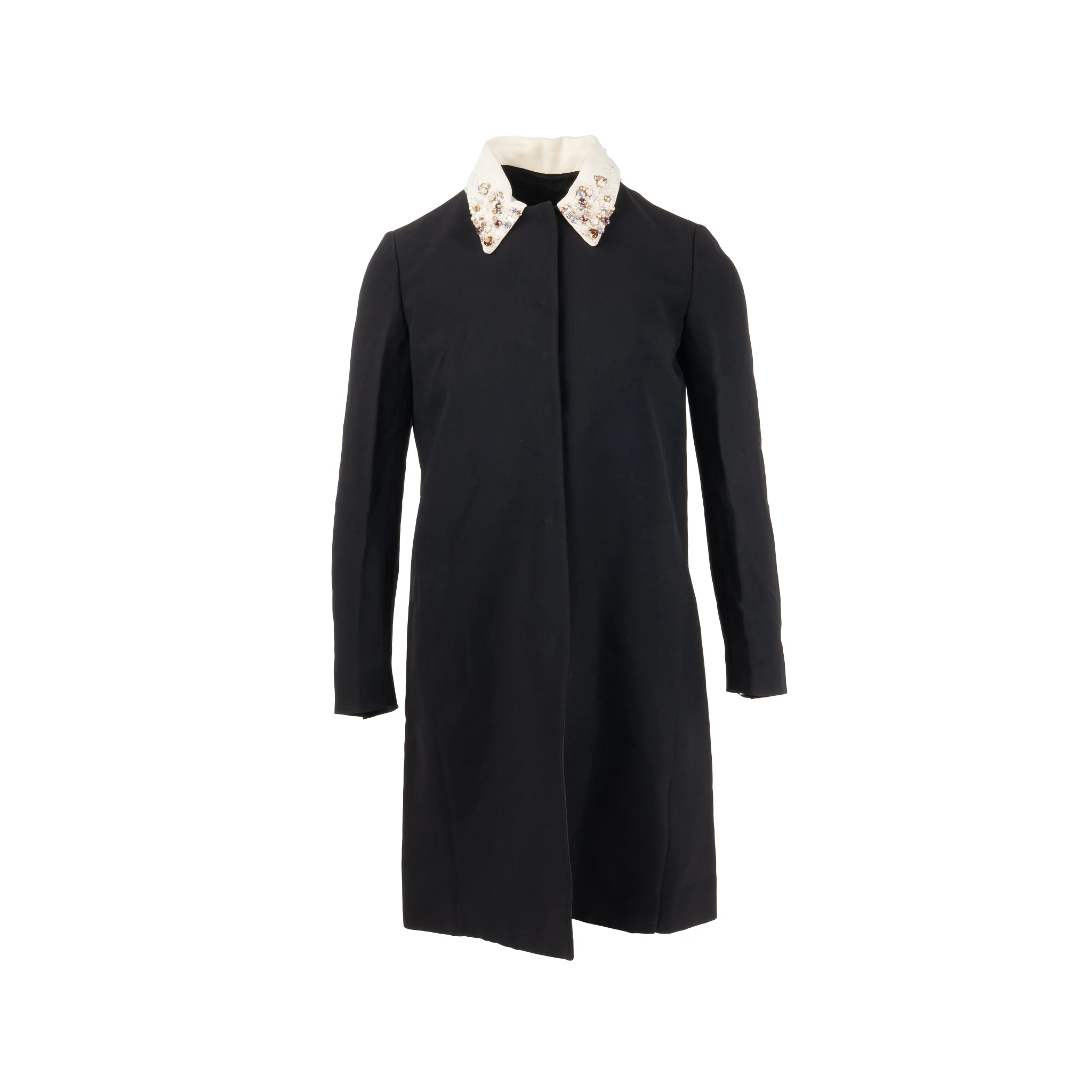 Miu Miu Size 38 White Embroidered Collar Jacket Acetate/Viscose Black