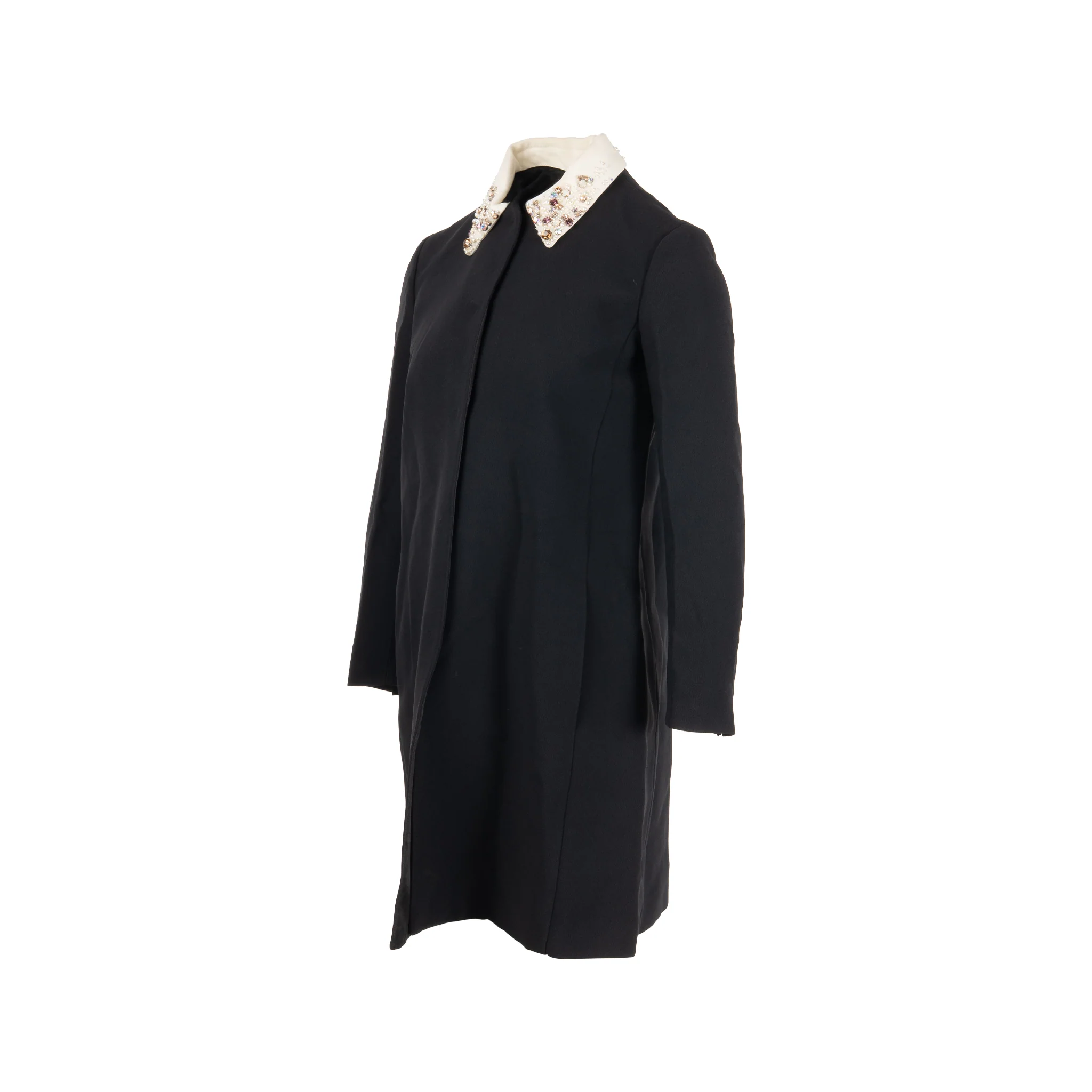Miu Miu Size 38 White Embroidered Collar Jacket Acetate/Viscose Black - Image 3
