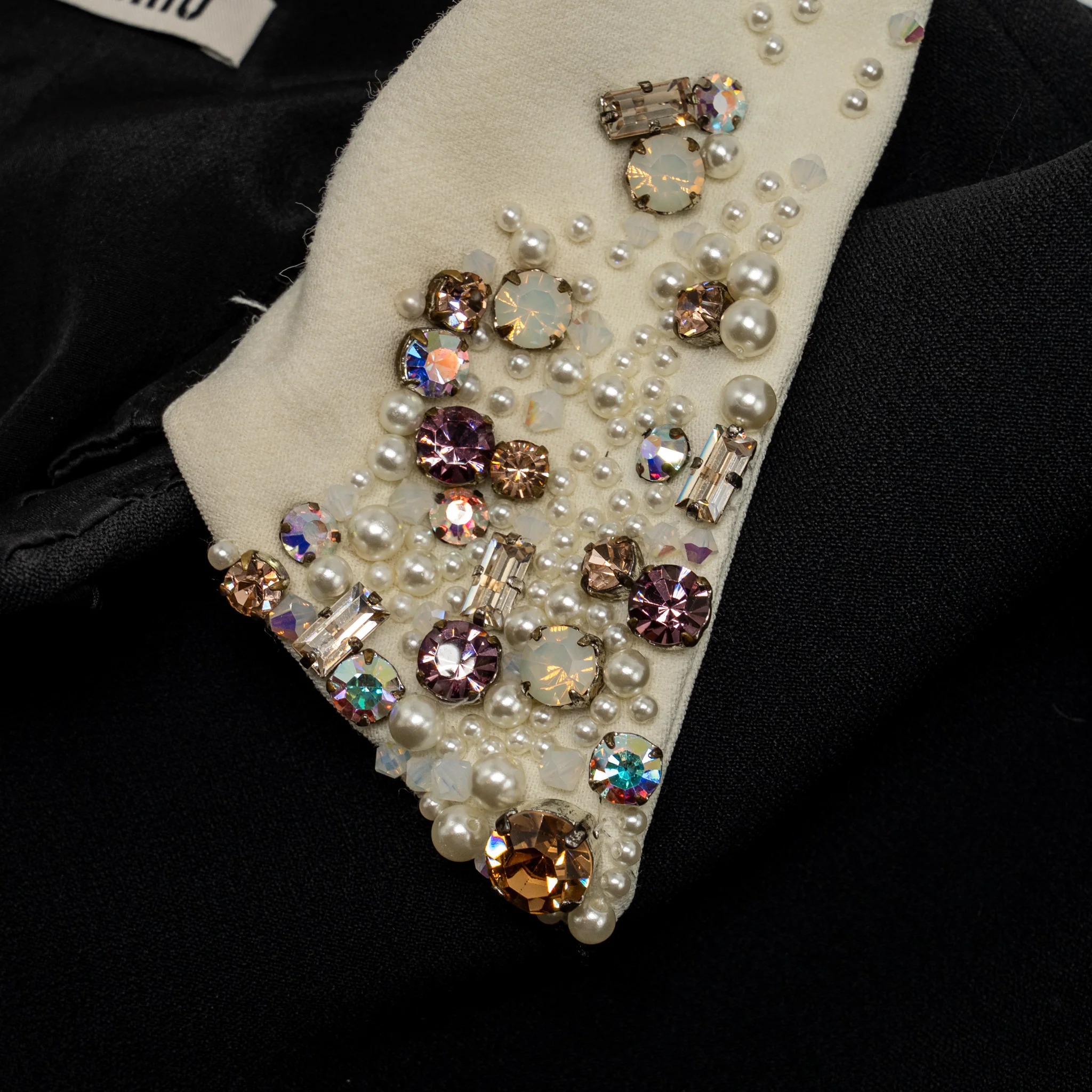 Miu Miu Size 38 White Embroidered Collar Jacket Acetate/Viscose Black - Image 4