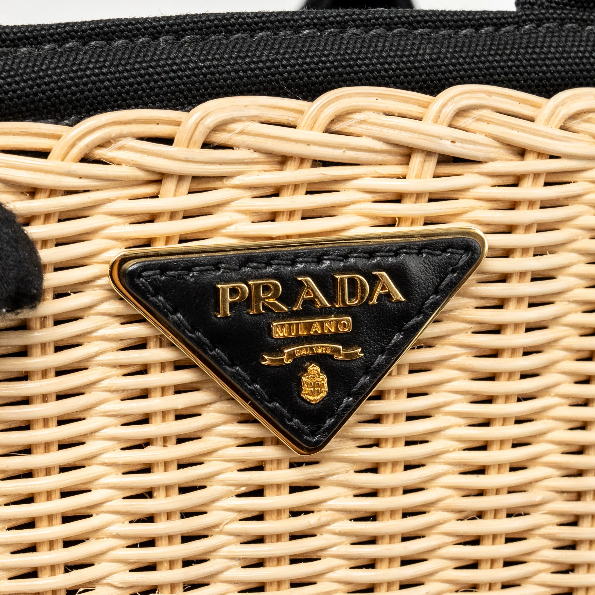 Prada Wicker Shopping Bag Canvas/Woven Tan/Black GHW - Image 12