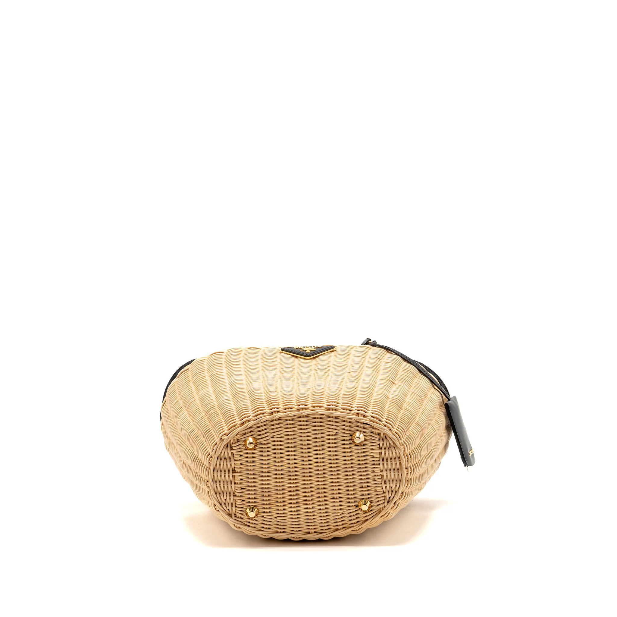 Prada Wicker Shopping Bag Canvas/Woven Tan/Black GHW - Image 6