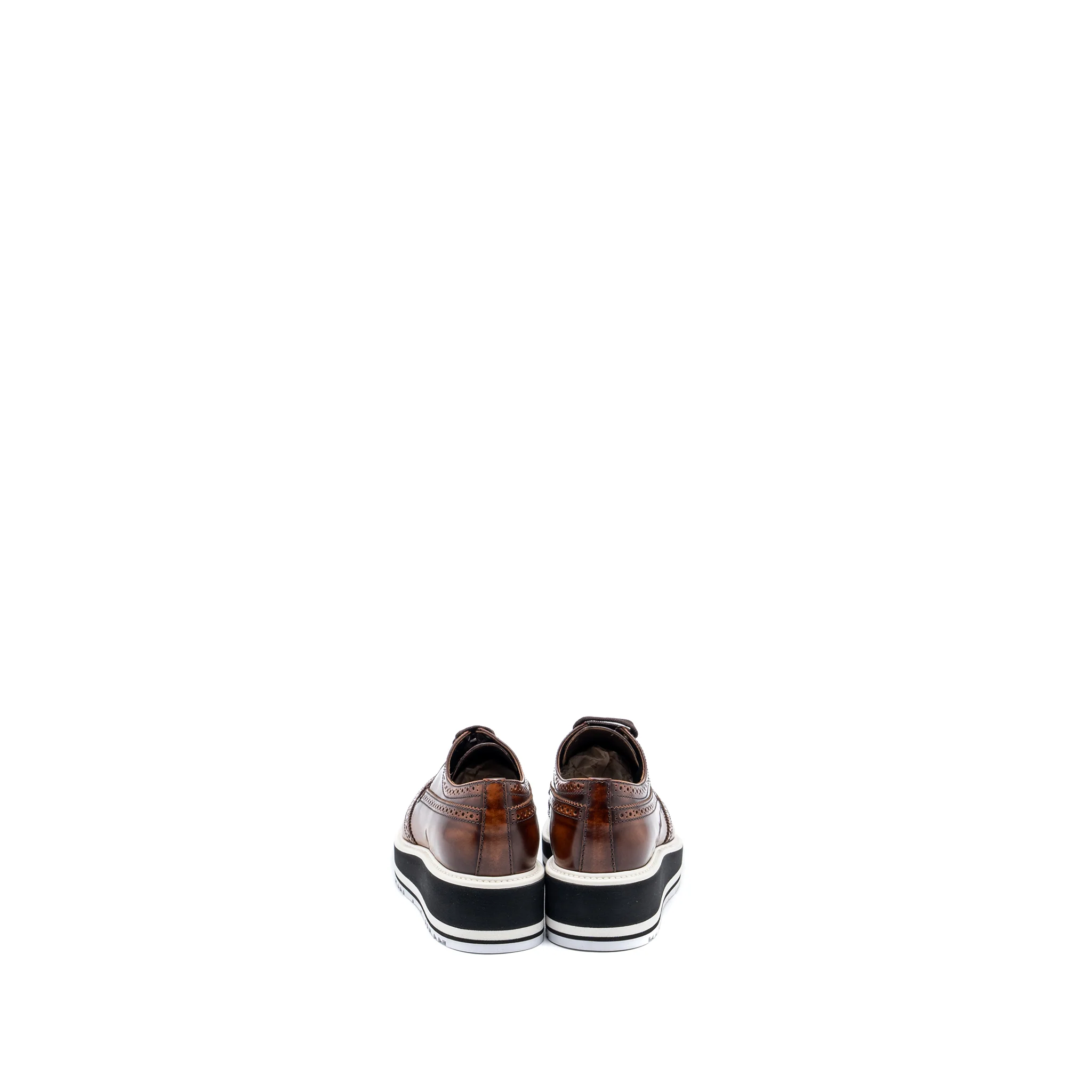 Prada Size 36.5 Brogue-Trim Platform Oxford Loafer Calfskin Brown - Image 3