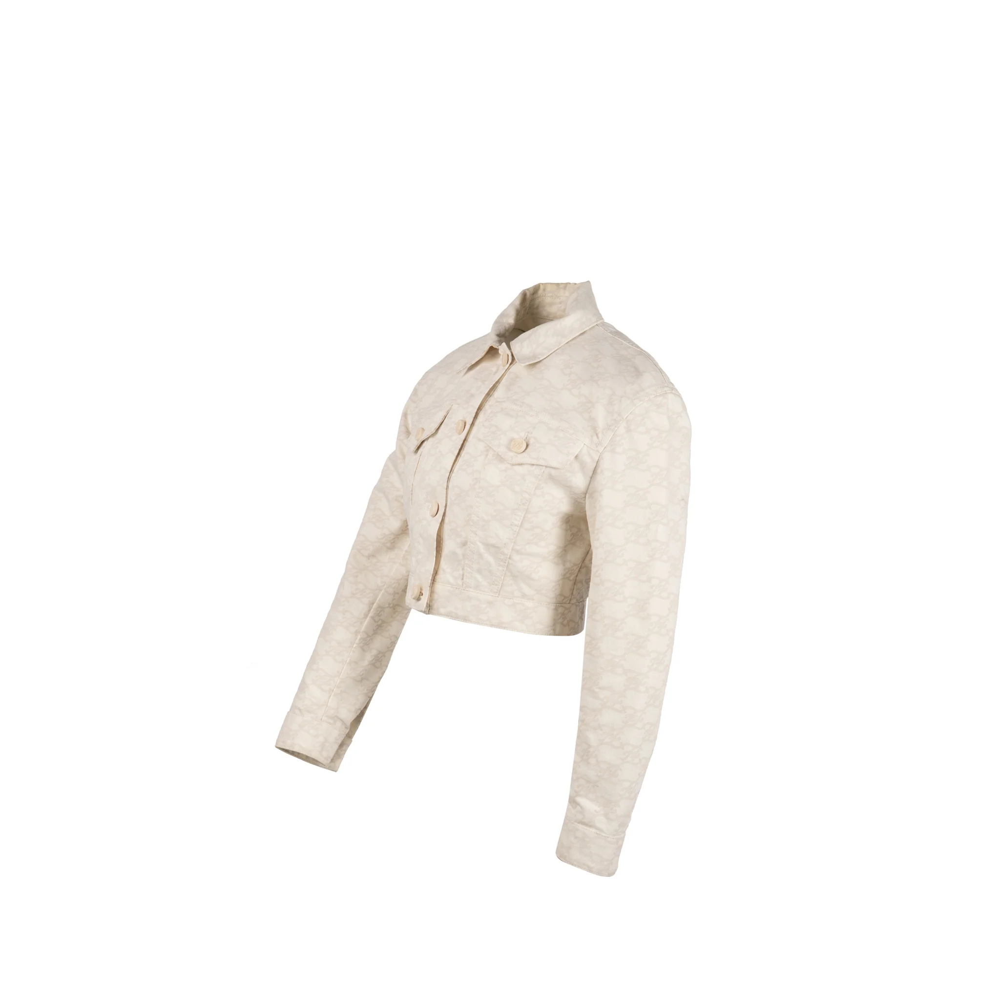 Fendi Size 36 Karligraphy Cropped Denim Jacket Cotton White/ Beige - Image 3