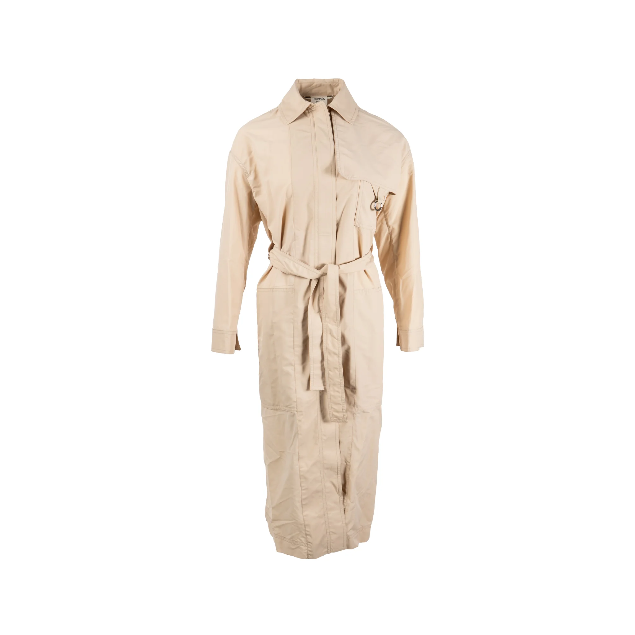 Hermes Size 34 Long Shirt Jacket Dress Virgin Wool/Polyamid Beige SHW