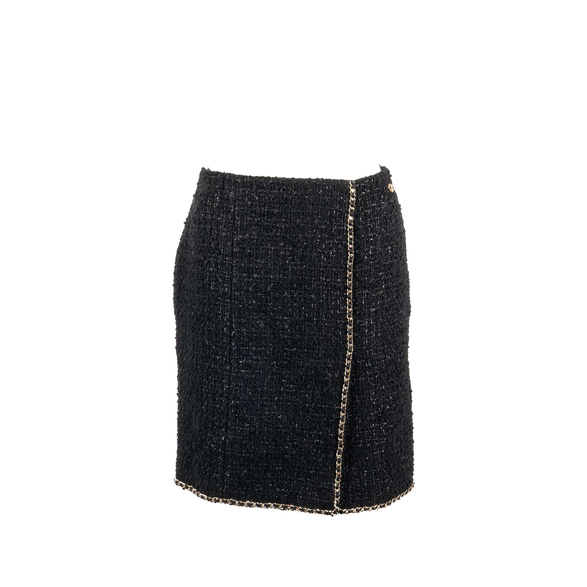 Chanel Size 36 Chain Detailed Tweed Mini Skirt Wool/Cotton/Viscose Black LGHW