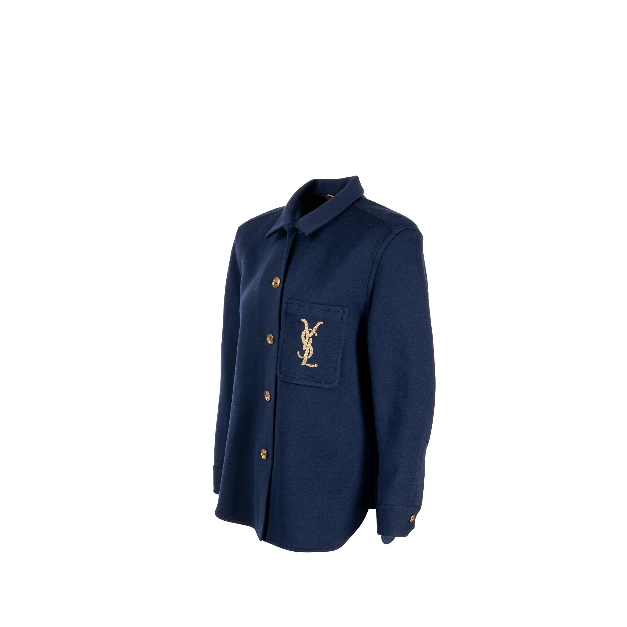 Saint Laurent size 38 embroidered monogram overshirt in wool dark blue - Image 2