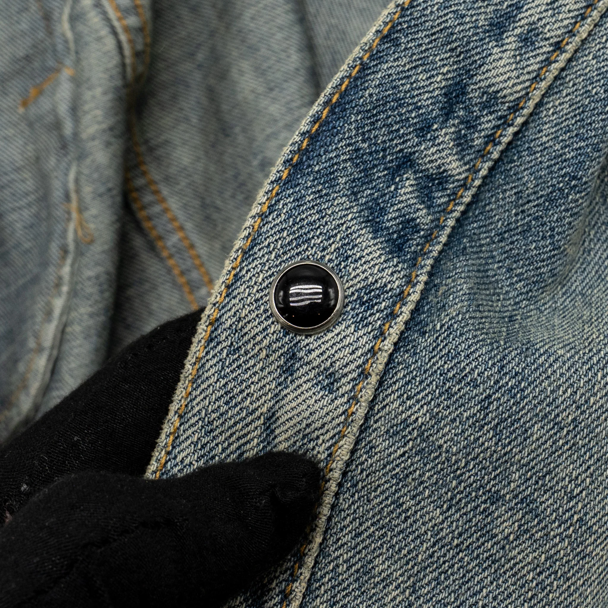 Saint Laurent Size S Stonewashed Denim Mini Dress Denim Blue - Image 4