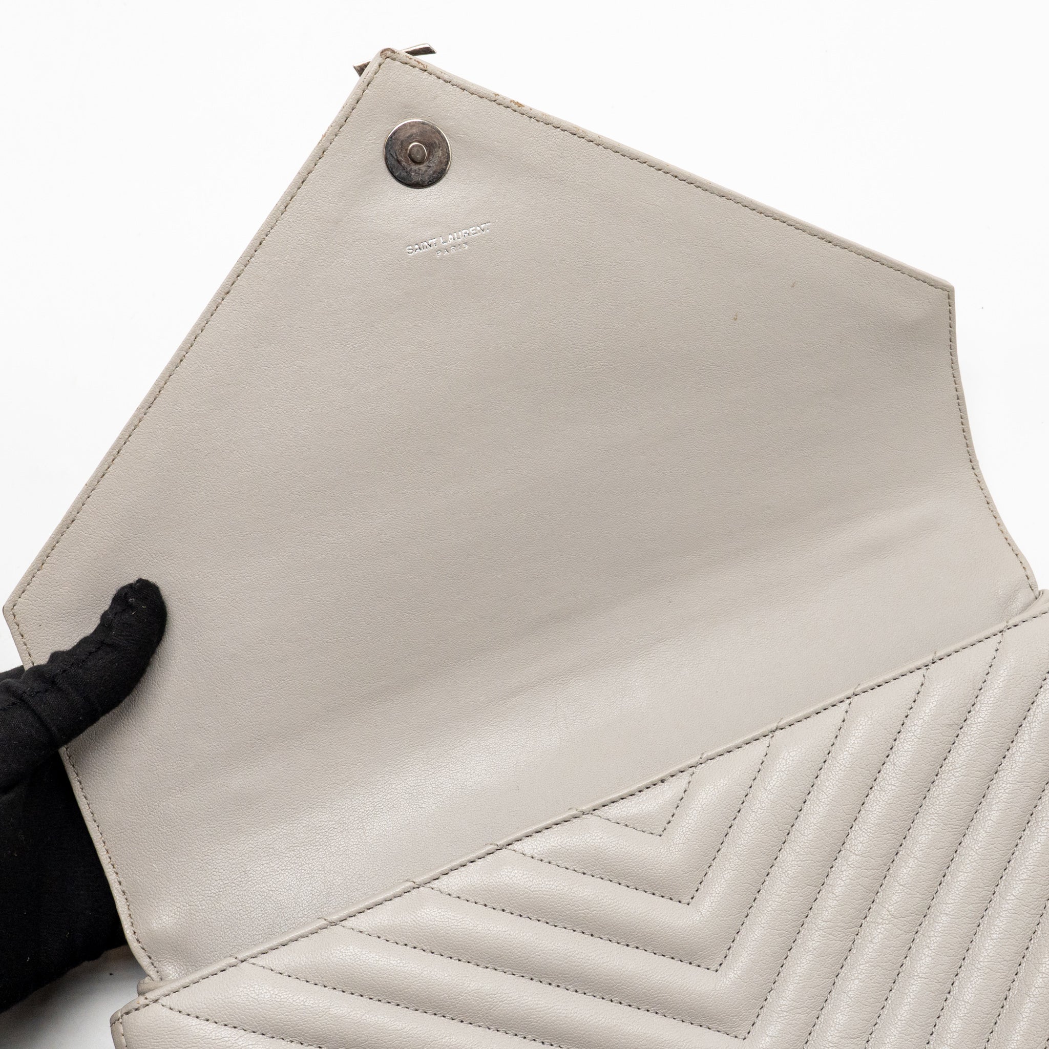 Saint Laurent/YSL Large College Bag Chevron Sheepskin Light Grey SHW - Image 13