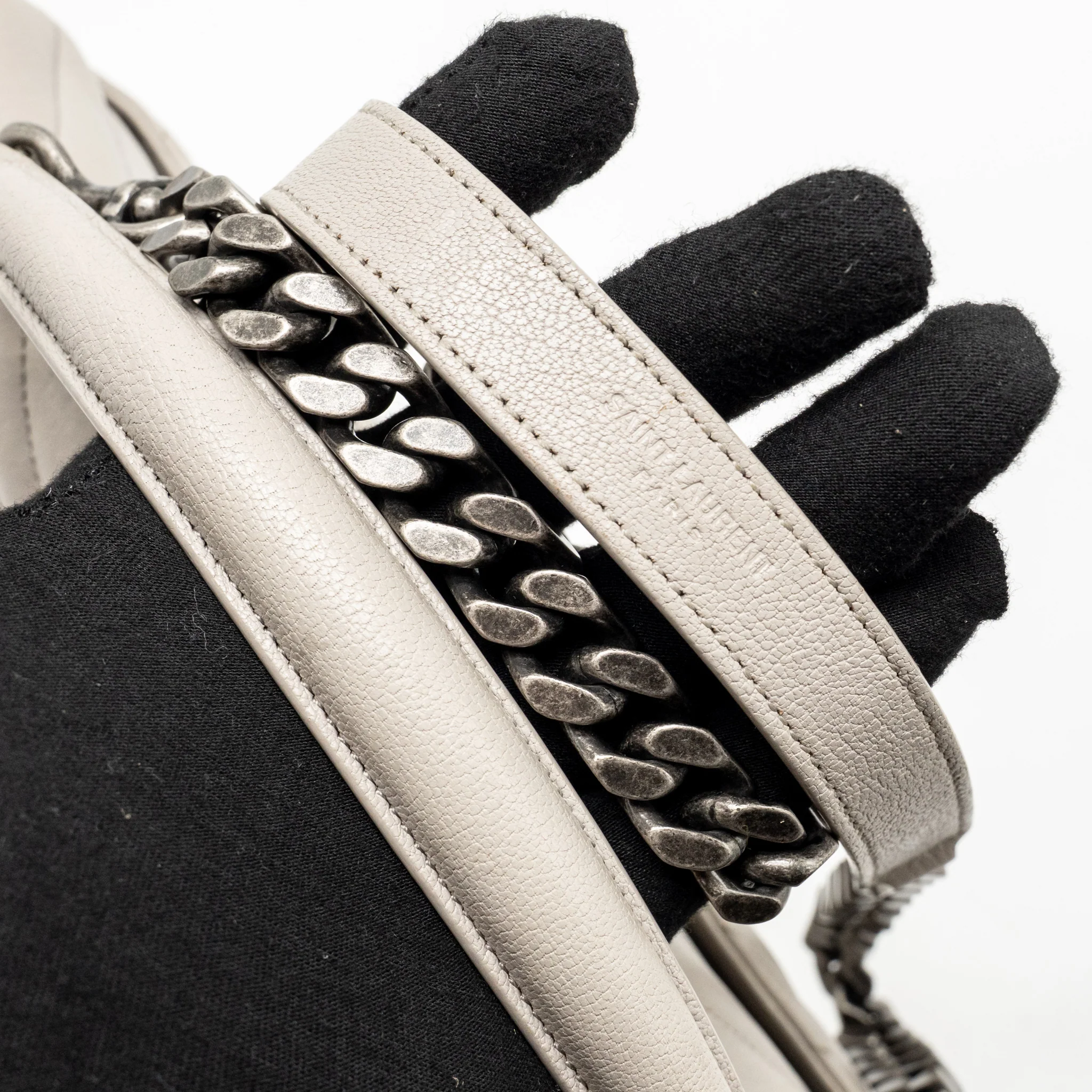 Saint Laurent/YSL Large College Bag Chevron Sheepskin Light Grey SHW - Image 18