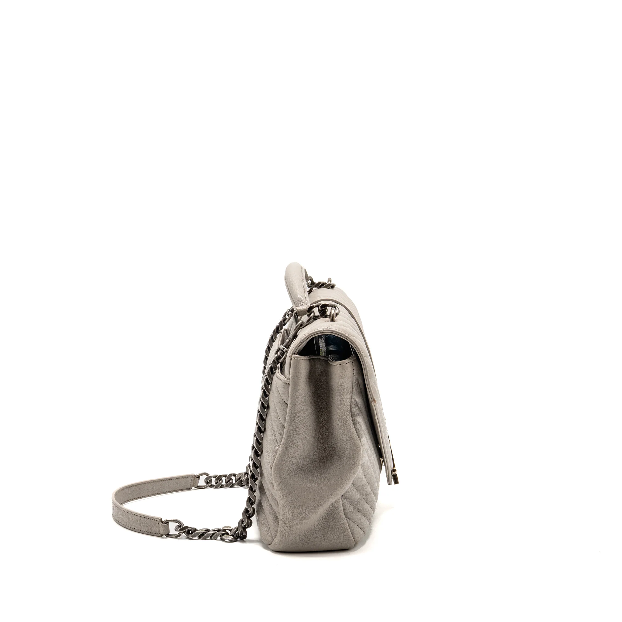 Saint Laurent/YSL Large College Bag Chevron Sheepskin Light Grey SHW - Image 3