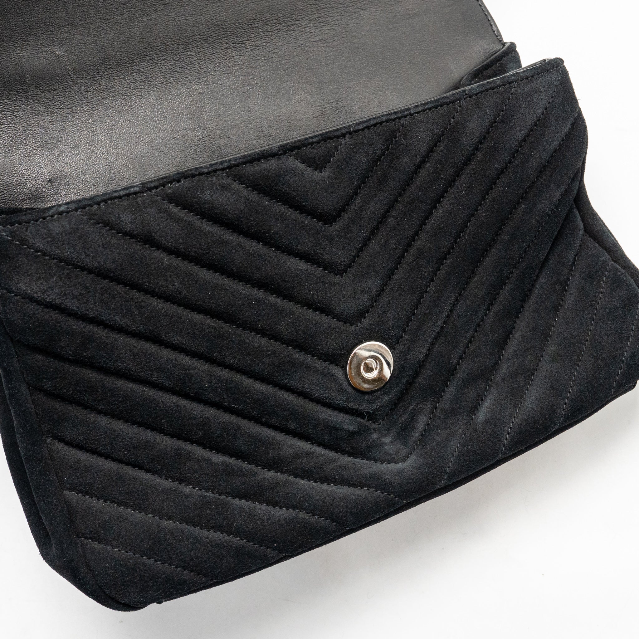 Saint Laurent/YSL Medium Chevron Fringe College Bag Suede Black Ruthenium Hardware - Image 13