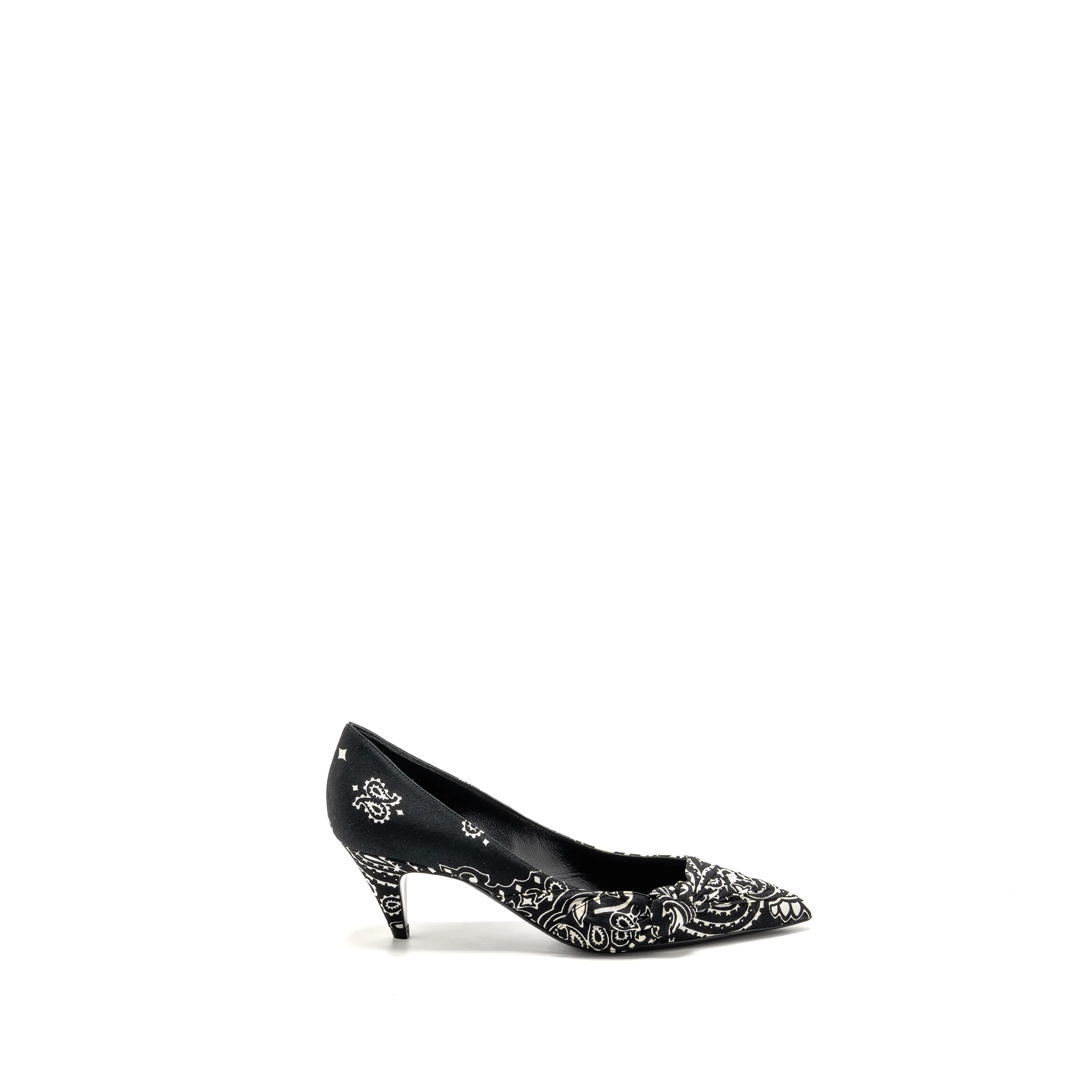 Saint Laurent/YSL Size 36.5 Kitten Heel Pumps Leather/Fabric Black/White - Image 5
