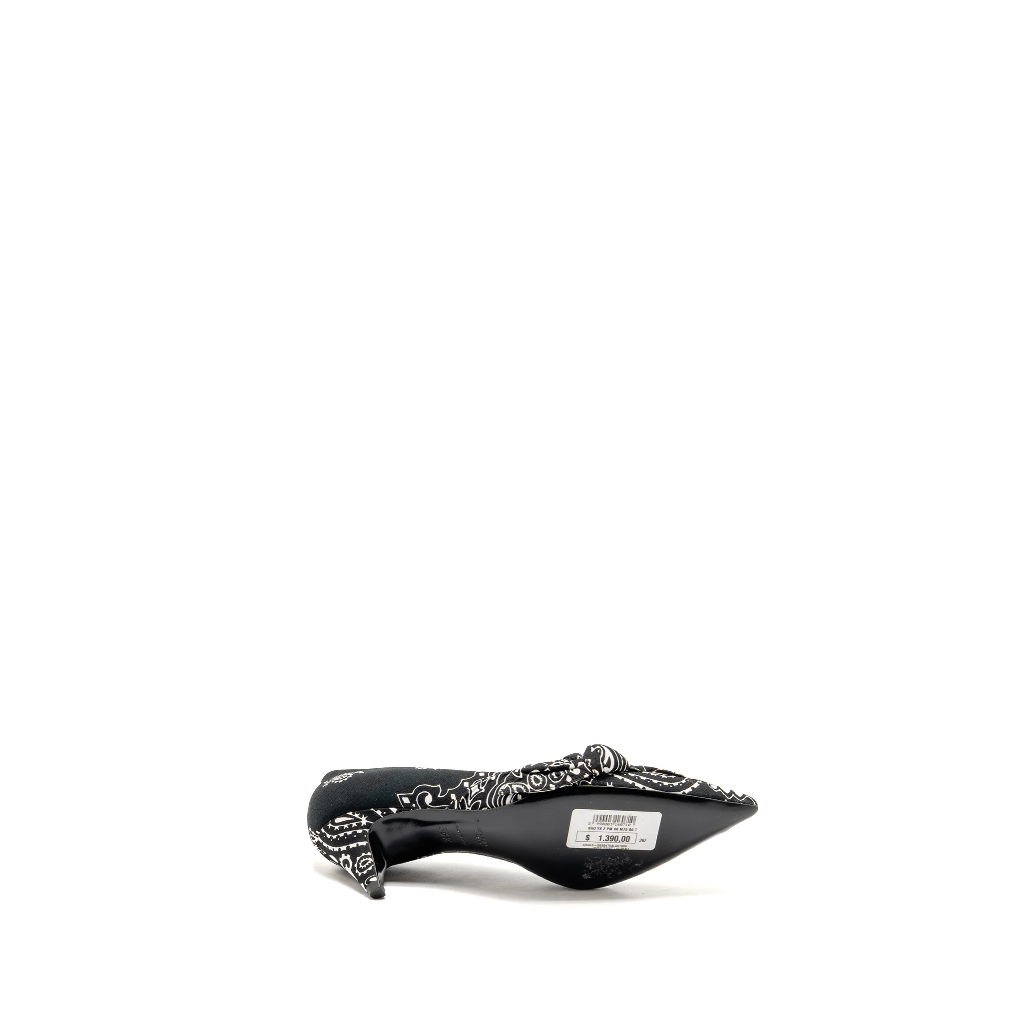 Saint Laurent/YSL Size 36.5 Kitten Heel Pumps Leather/Fabric Black/White - Image 6