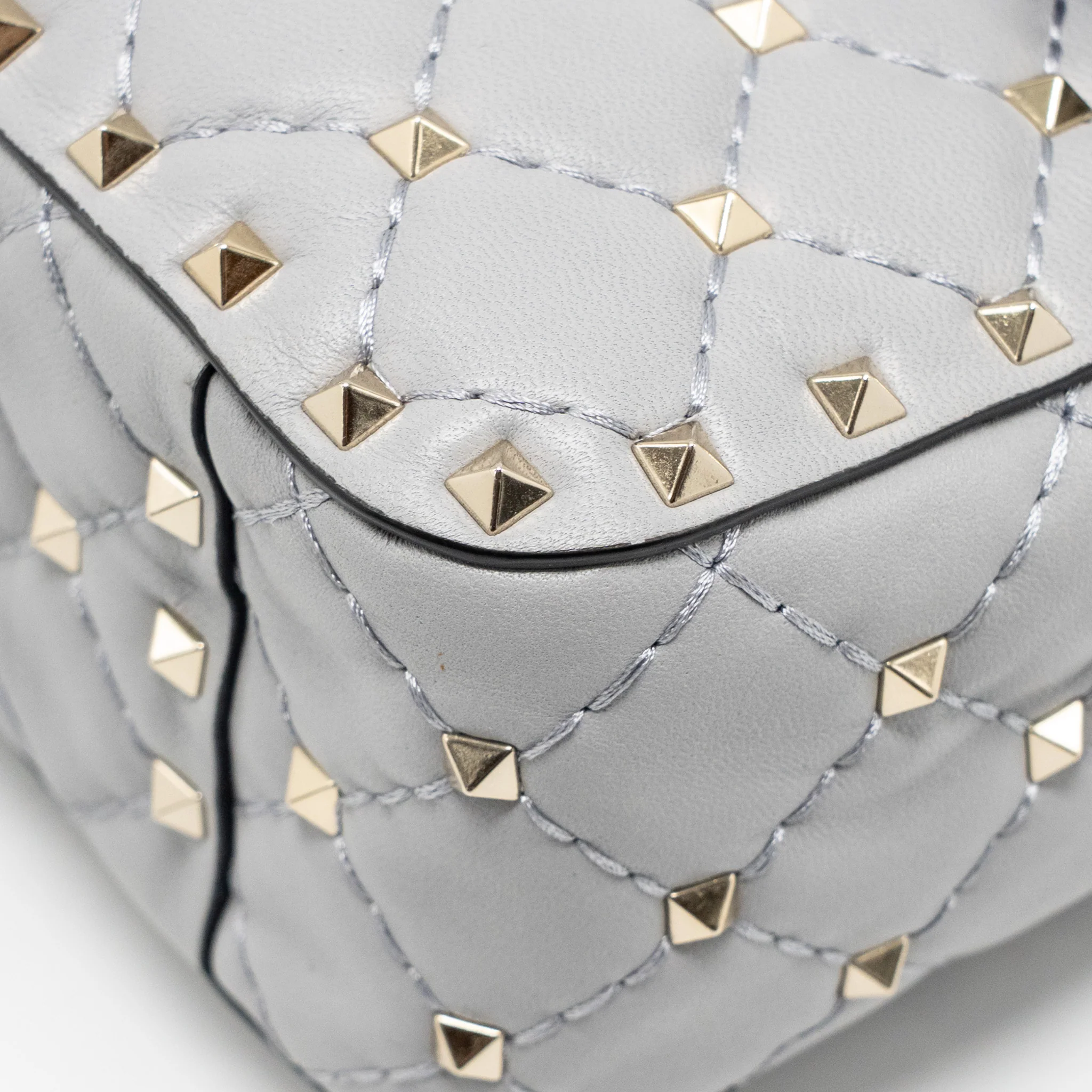 Valentino Medium Rockstud Spike Bag Lambskin Nappa Light Grey LGHW - Image 9