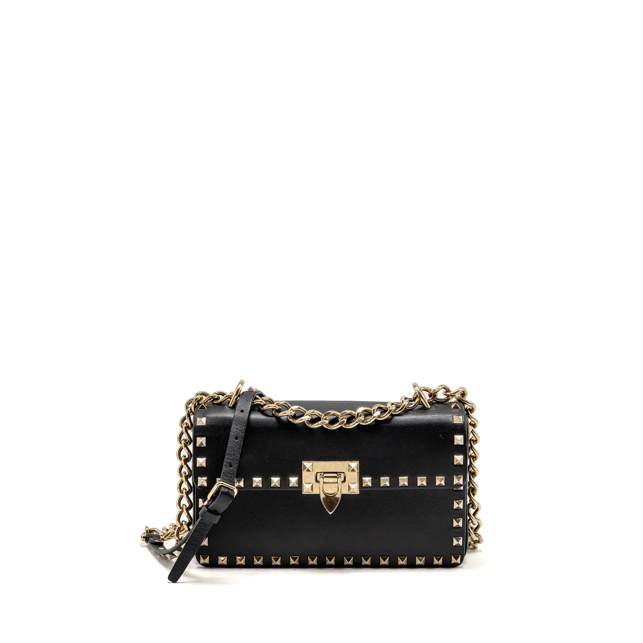 Valentino Small Rockstud Crossbody Bag with Chain Calfskin Black GHW
