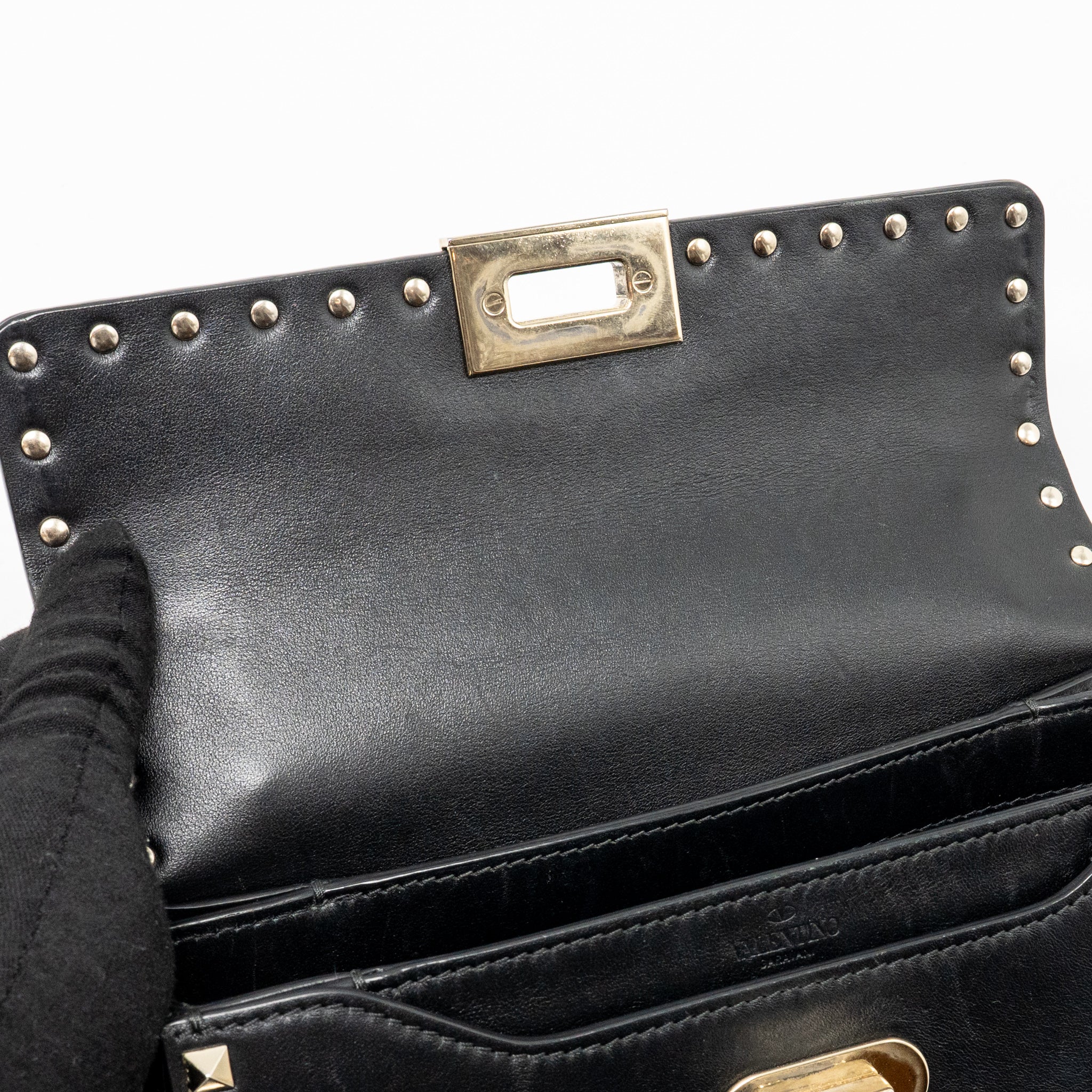 Valentino Small Rockstud Crossbody Bag with Chain Calfskin Black GHW - Image 14