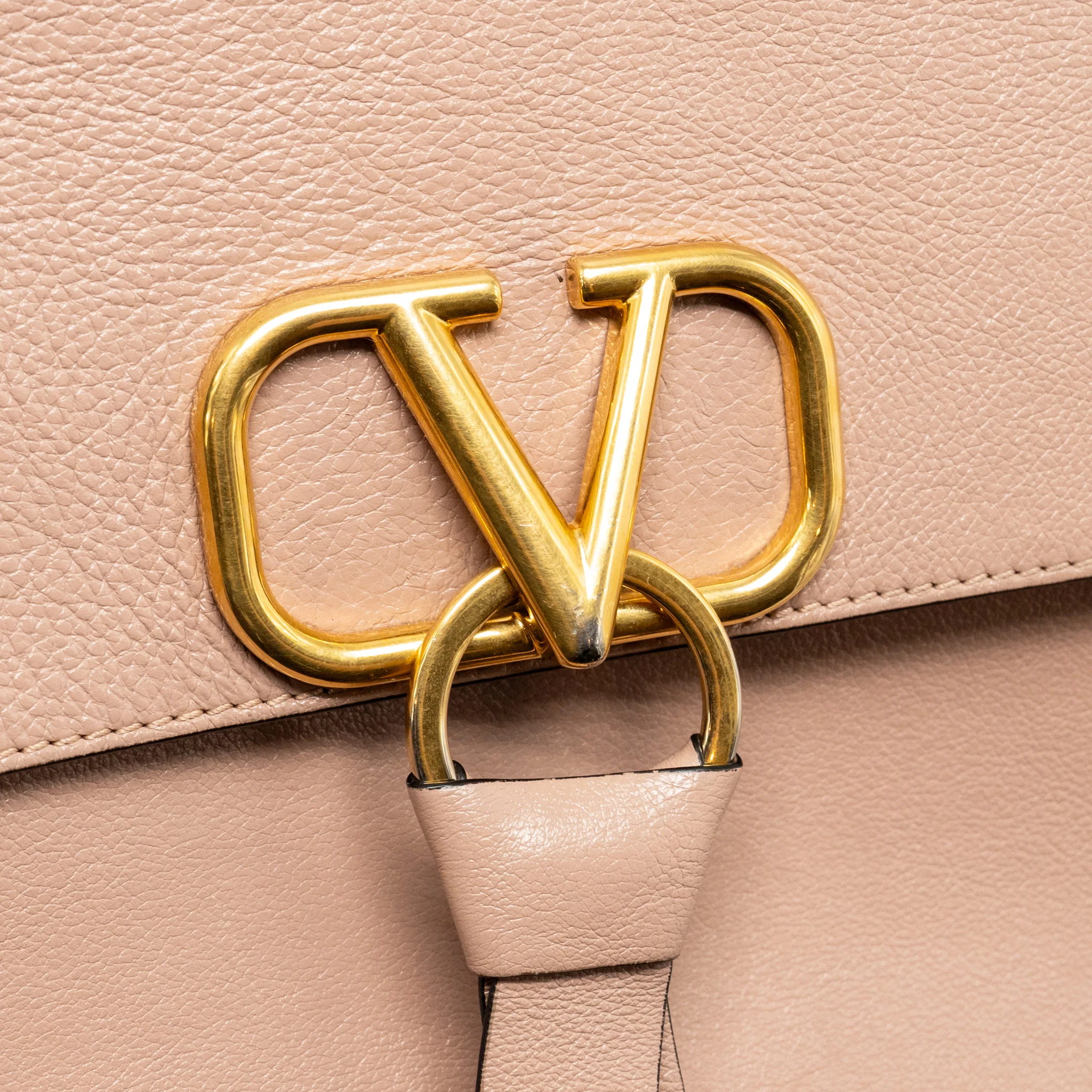 Valentino Small VRING Top Handle Bag Grained Calfskin Rose Cannelle GHW - Image 12