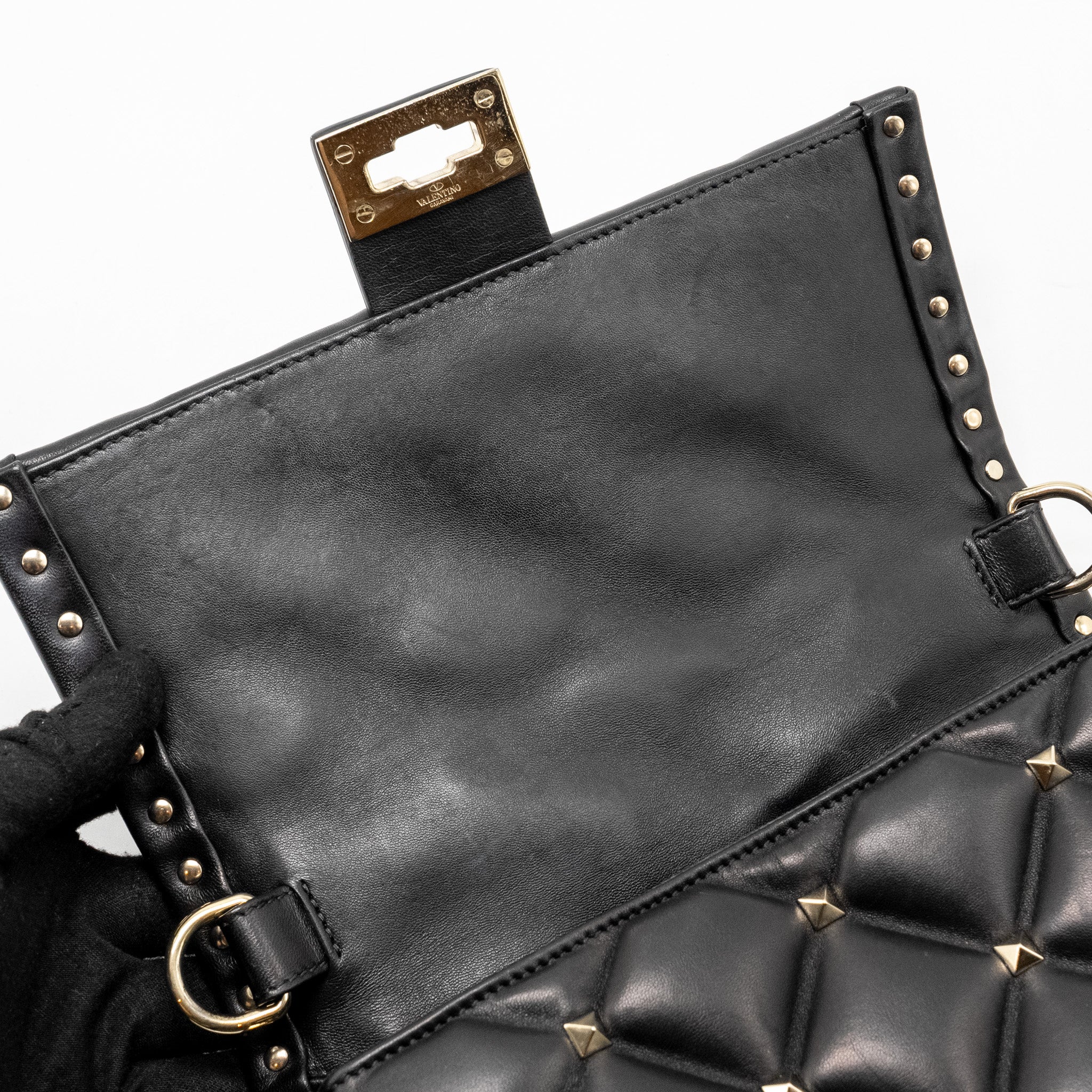 Valentino Top Handle Quilted Candystud Flap Bag Lambskin Black LGHW - Image 15