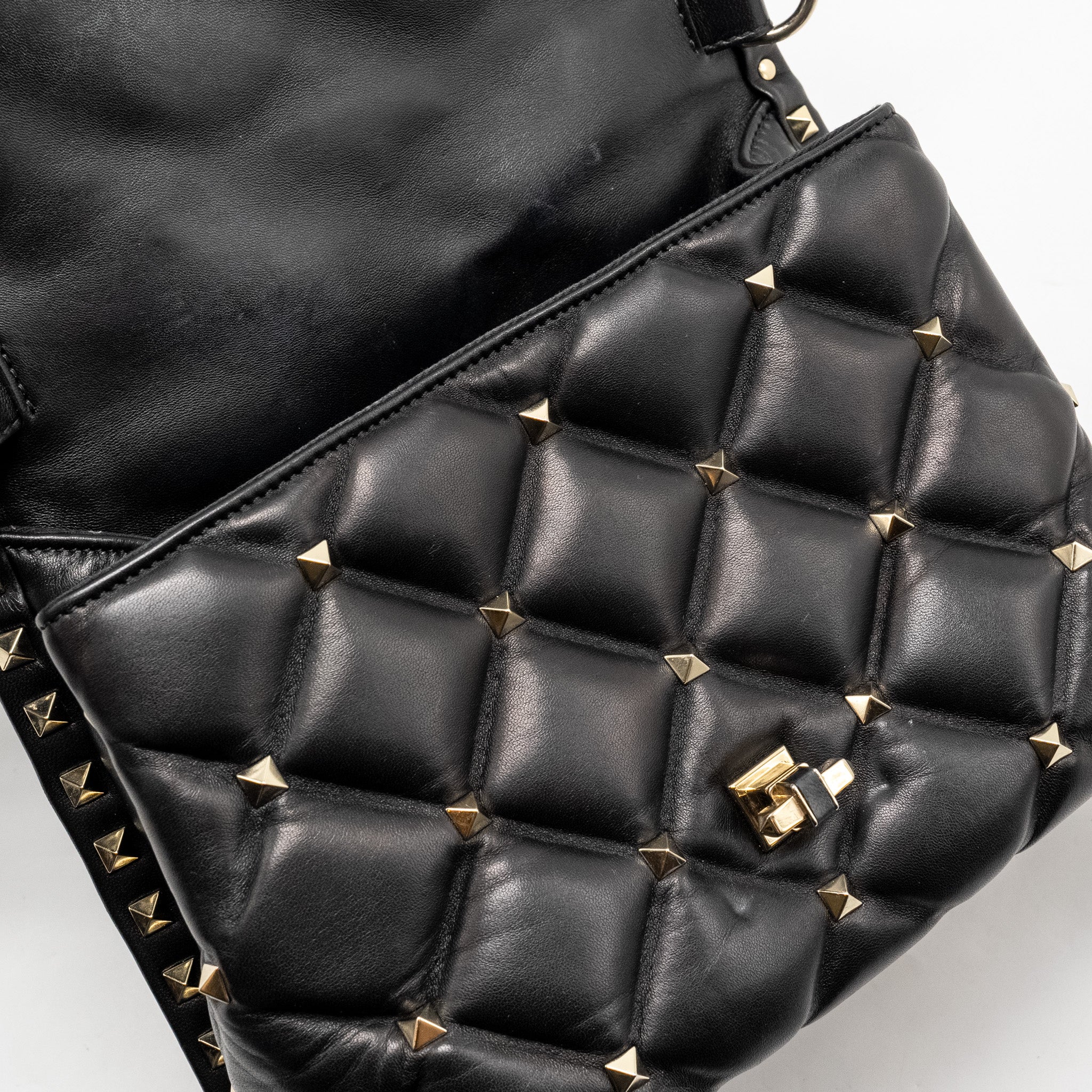 Valentino Top Handle Quilted Candystud Flap Bag Lambskin Black LGHW - Image 16