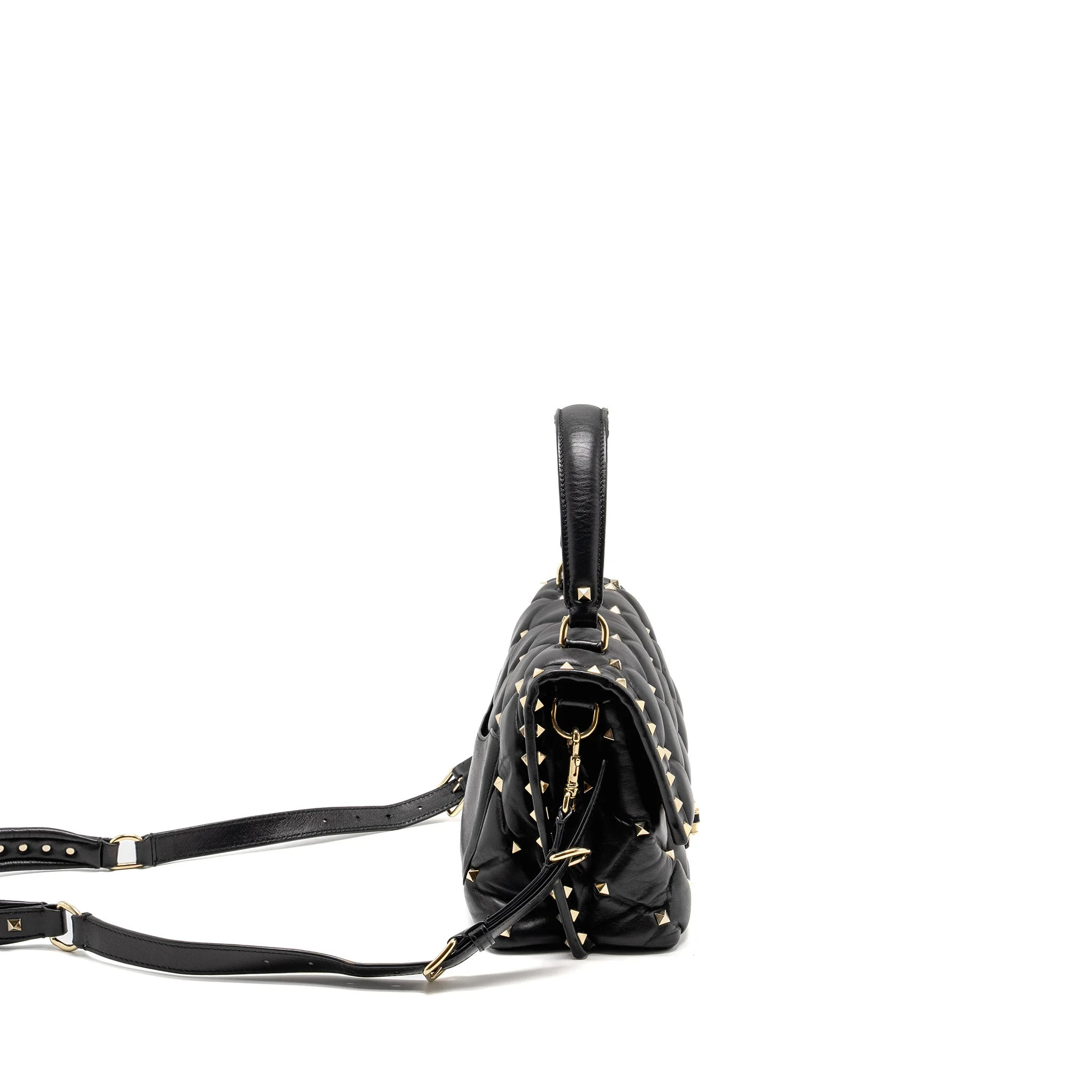 Valentino Top Handle Quilted Candystud Flap Bag Lambskin Black LGHW - Image 3