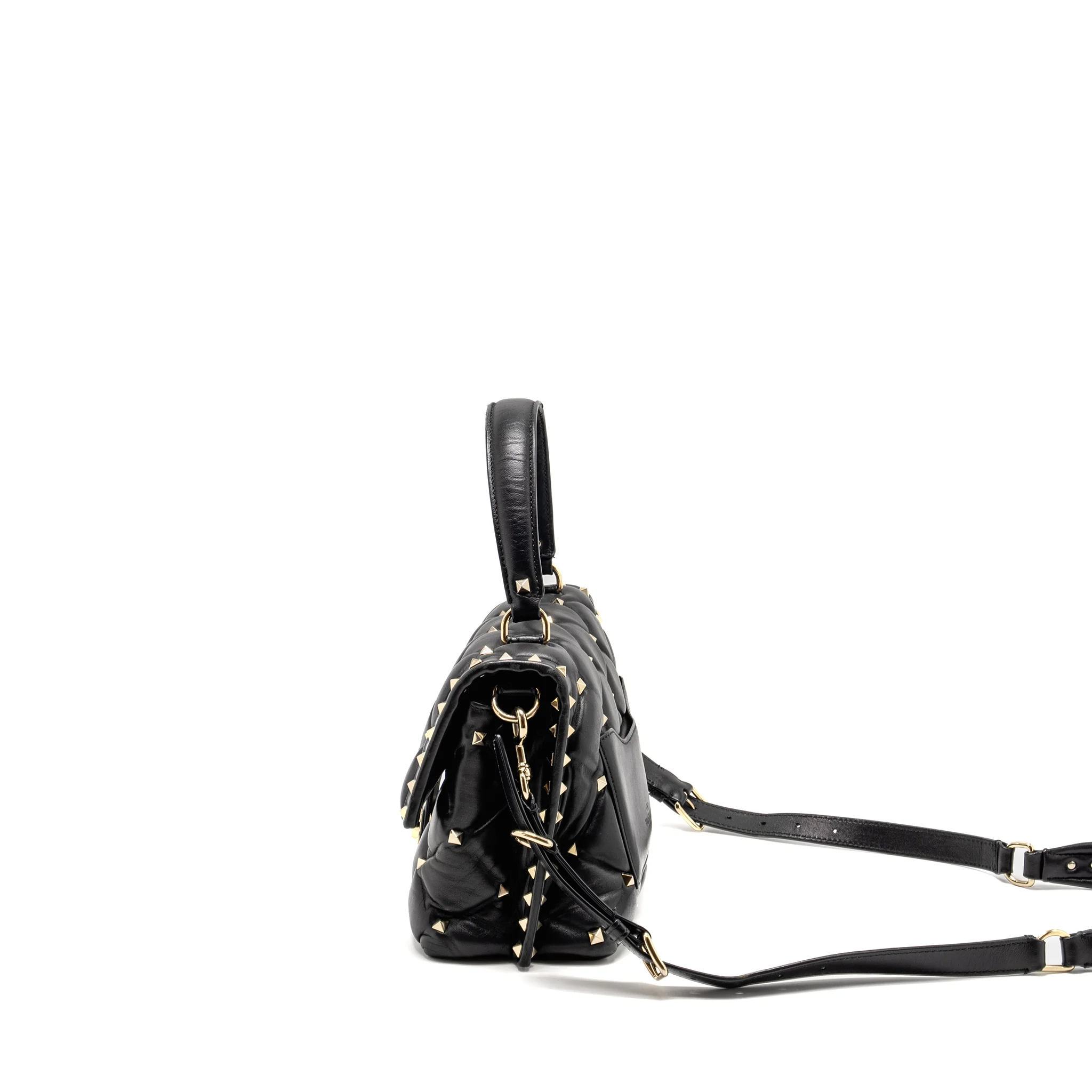 Valentino Top Handle Quilted Candystud Flap Bag Lambskin Black LGHW - Image 4