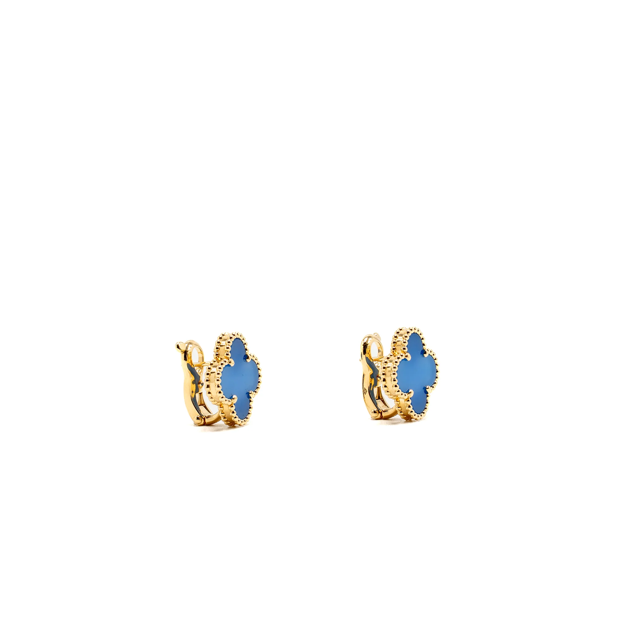 Van Cleef and Arpels vintage Alhambra earrings yellow gold/ blue agate - Image 2